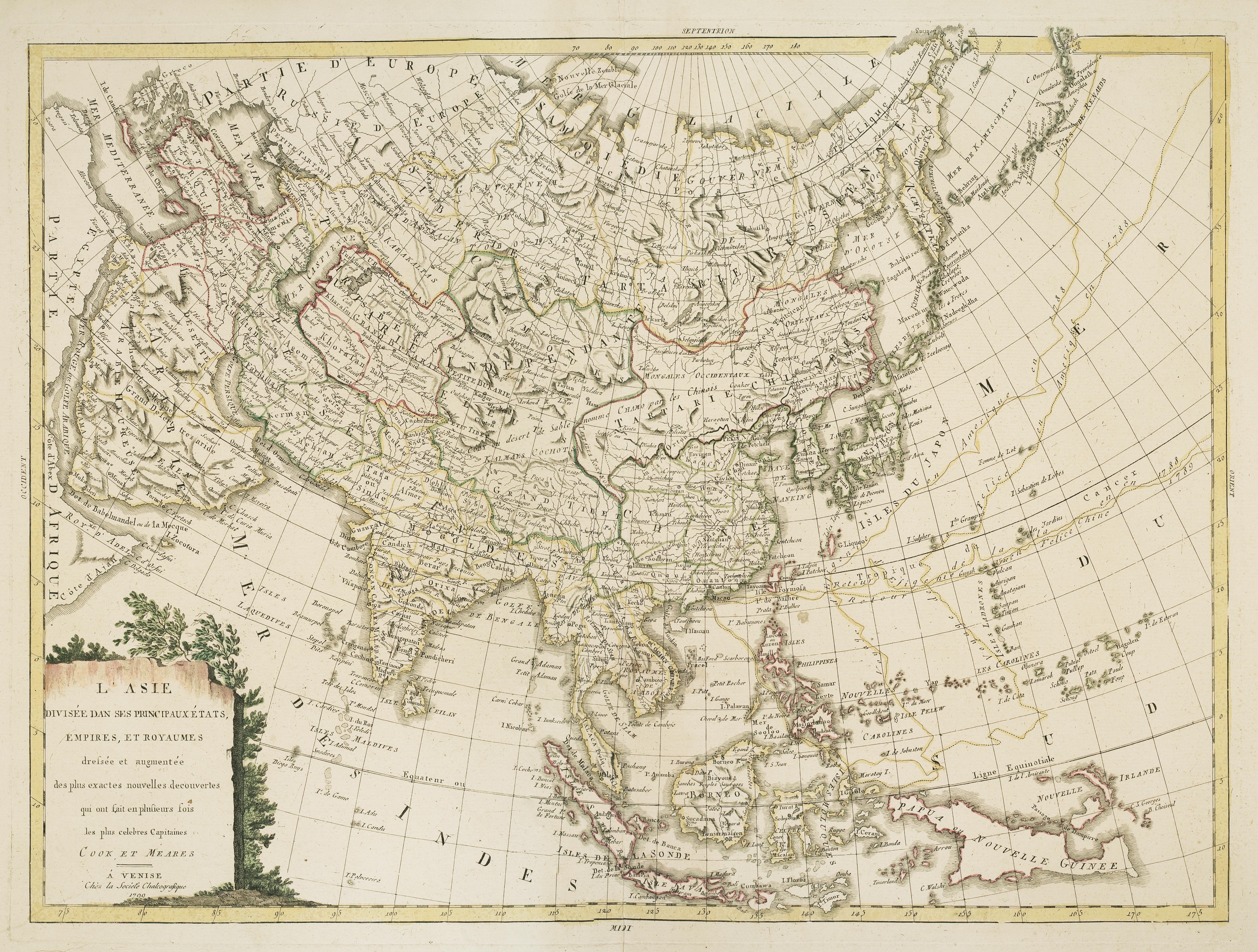 Late 18th century map of Asia in the style of Antonio Zatta