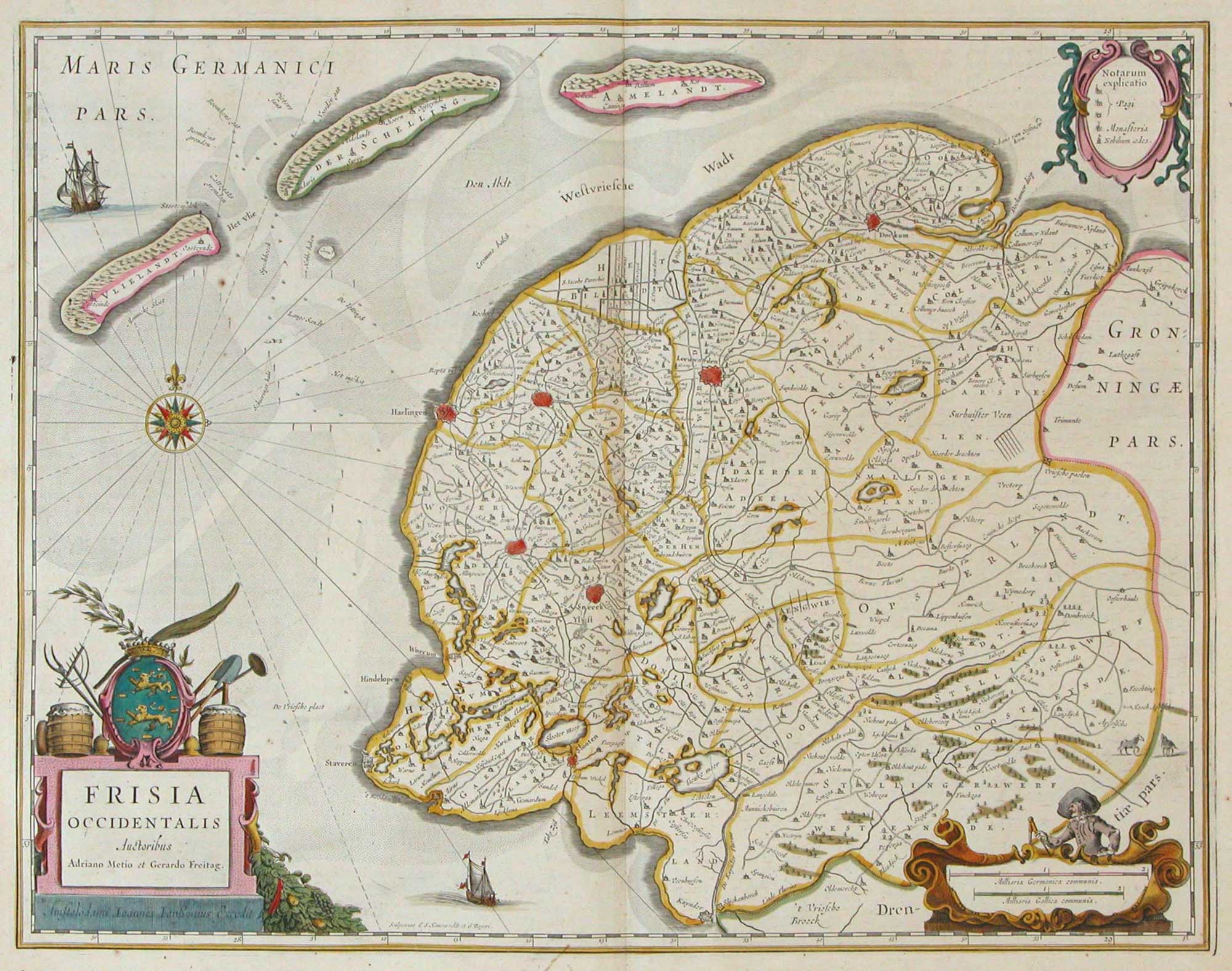 Illustration of Friesland map with decorative cartouches