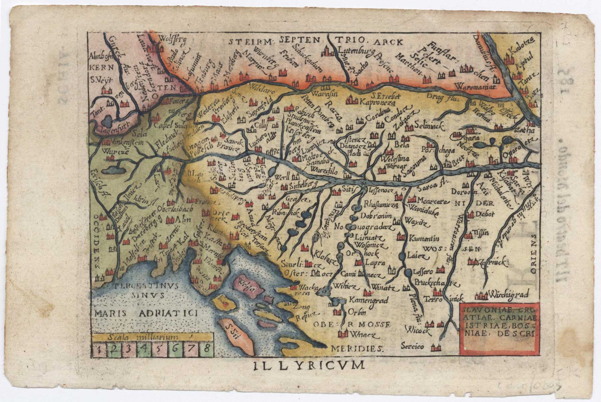 Miniature map showcasing the Balkans from an Italian pirate edition of Ortelius's Epitome