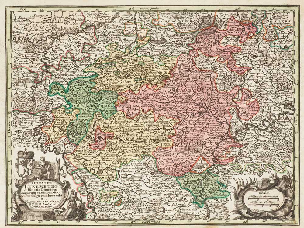 Illustration of Seutter's small version map of Luxembourg in Atlas Minor