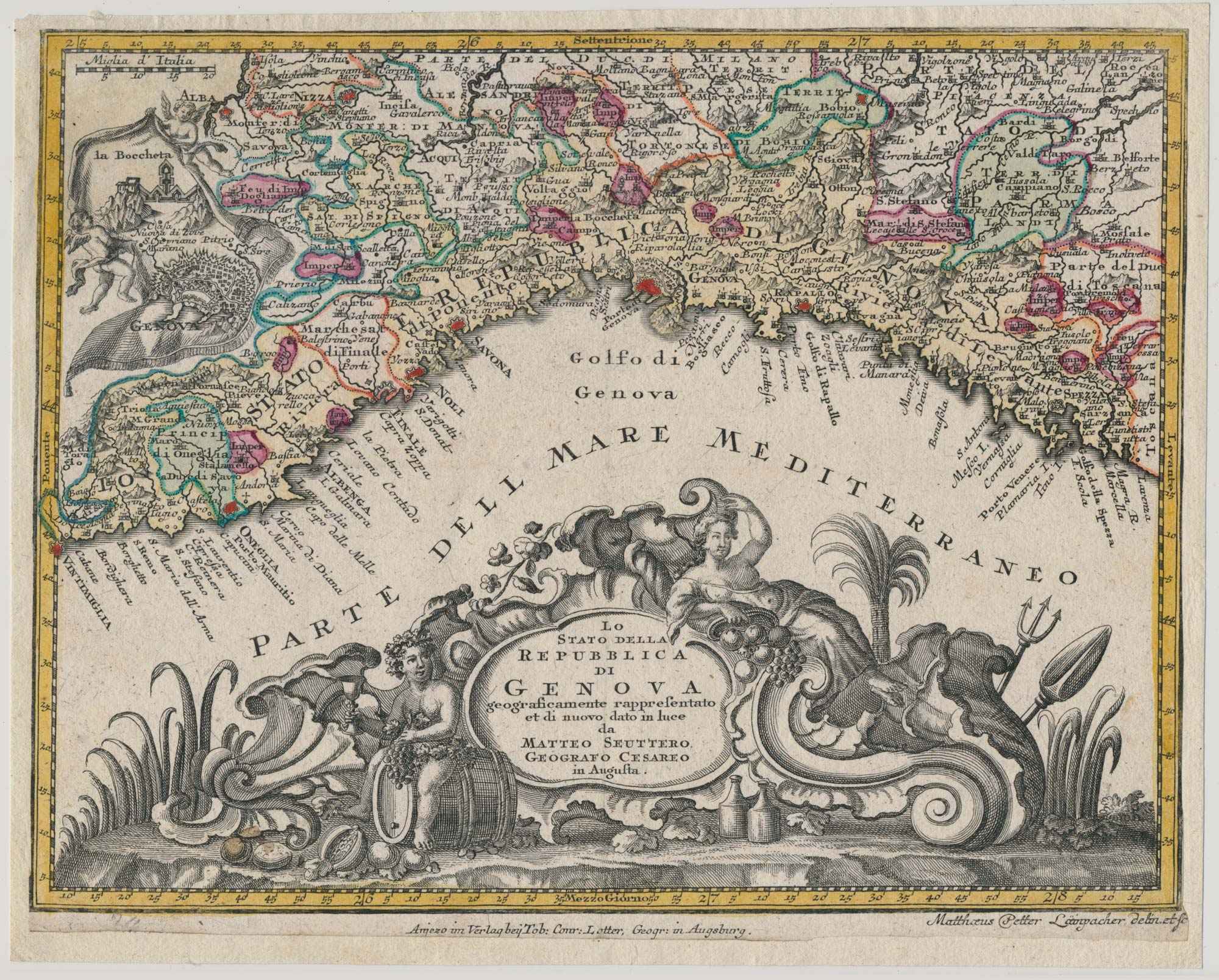Lo Stato Della Repubblica di Genova. Geograficamente rappresentato et di by SEUTTER, Matthaus., 1760.