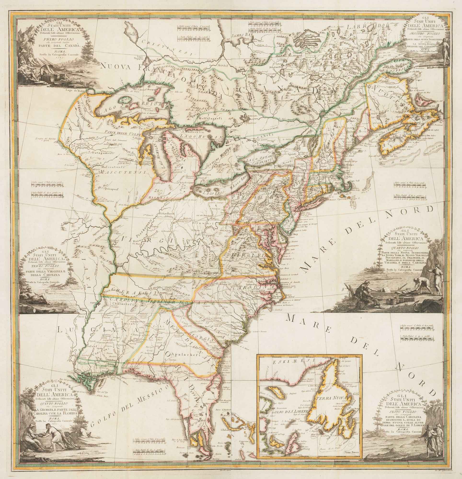 Gli Stati Uniti dell'America Delineati sulle ultime Osservazioni... by CASSINI, Giovanni Maria., 1797.