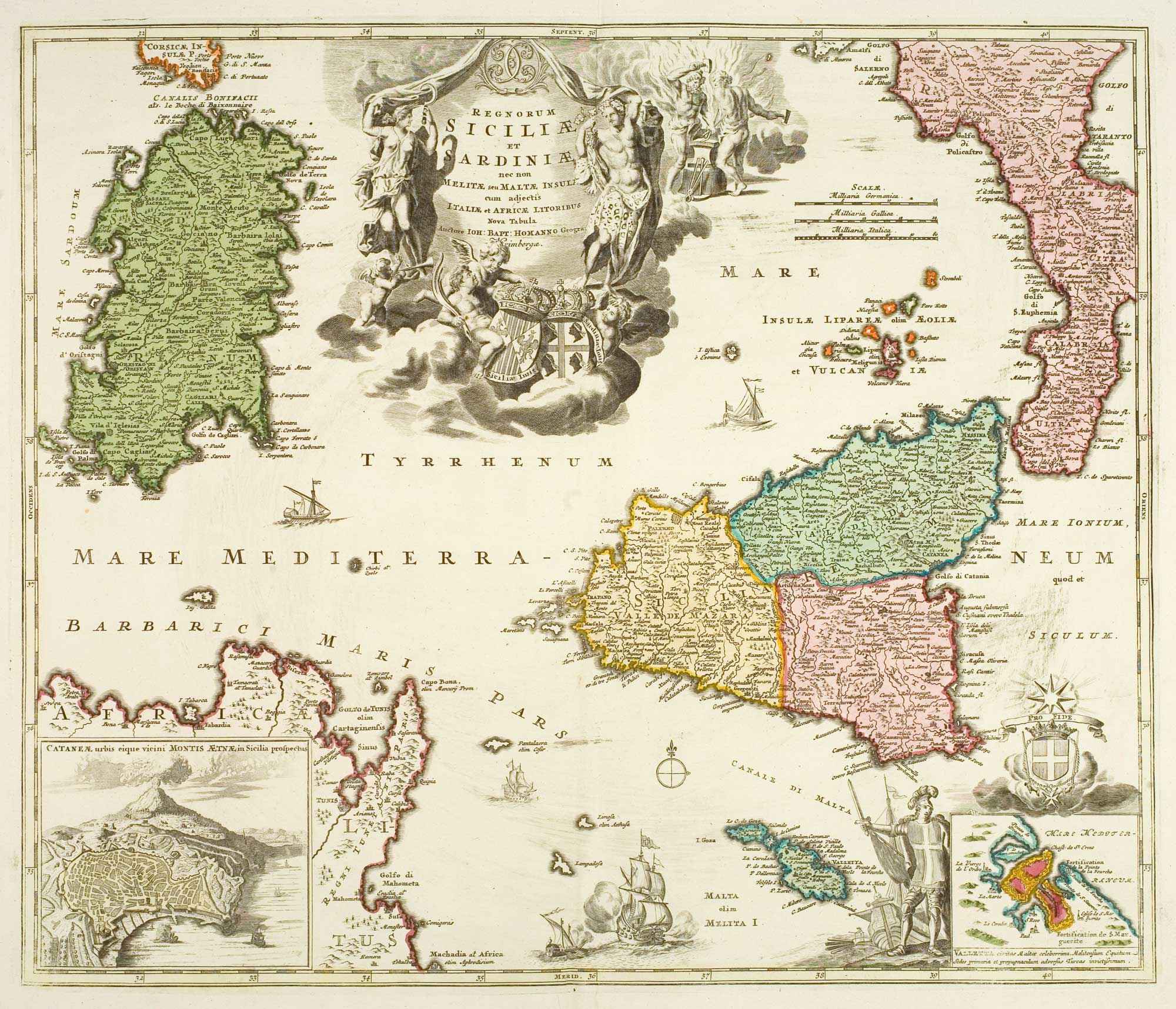 Regnorum Siciliae et Sardiniae nec non Melitae seu Maltae Insula by HOMANN, Johann Baptist., 1720.
