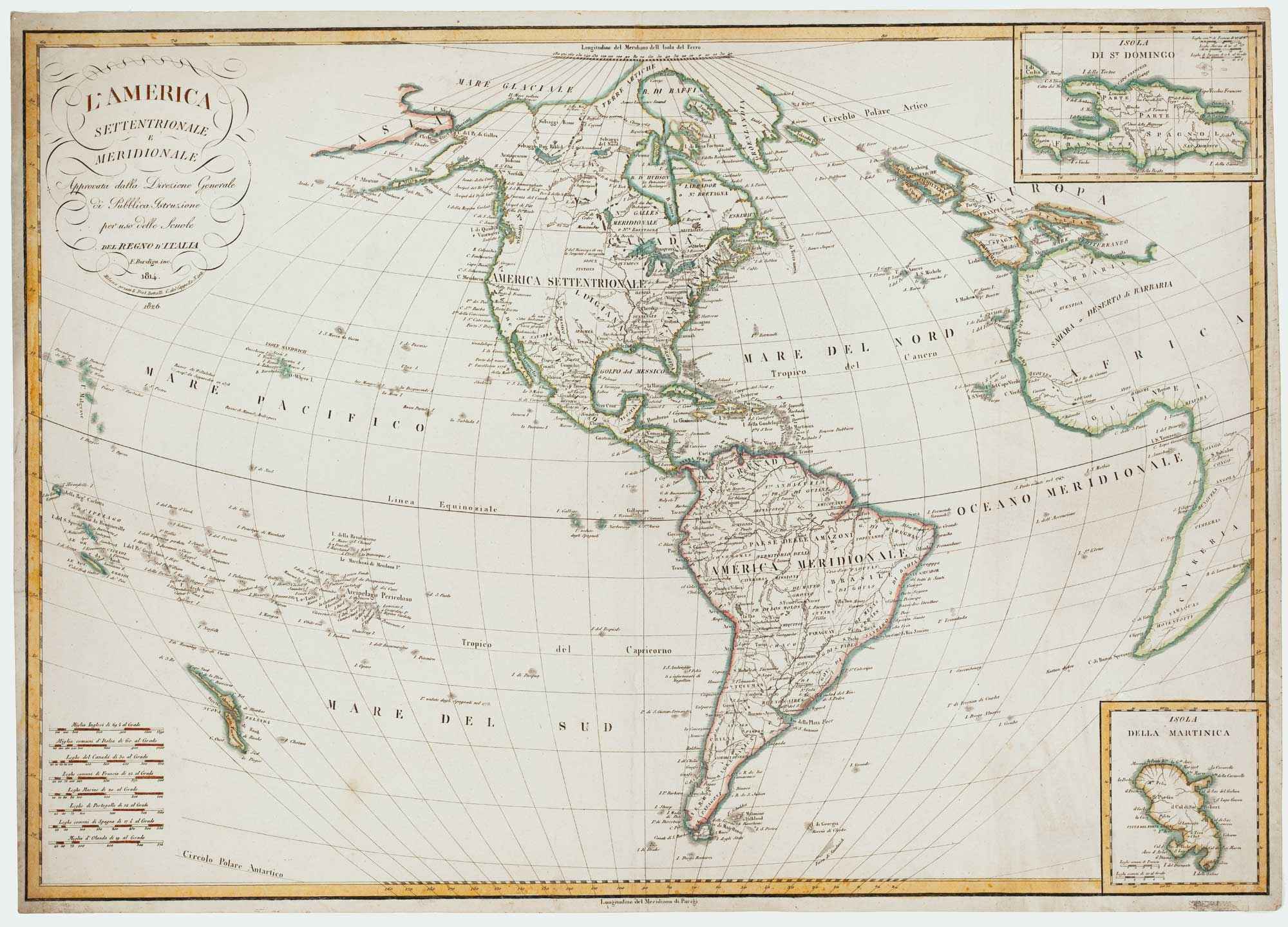 L'America Settentrionale e Meridionale Approvata dalla Direzione Generale di Pubblica by BORDIGA FRATELLI., 1826.