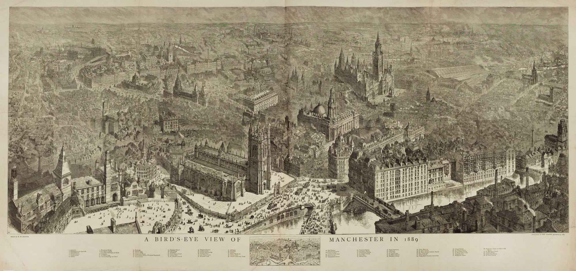 A Bird's-Eye View of Manchester in 1889. by BREWER, Henry William., 1889.