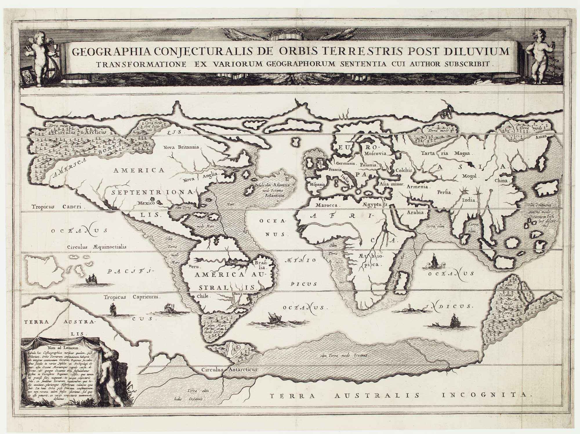 Geographia Conjecturalis de Orbis Terrestris Post Diluvium Transformatione ex Variorum by KIRCHER, Athanasius., 1675.