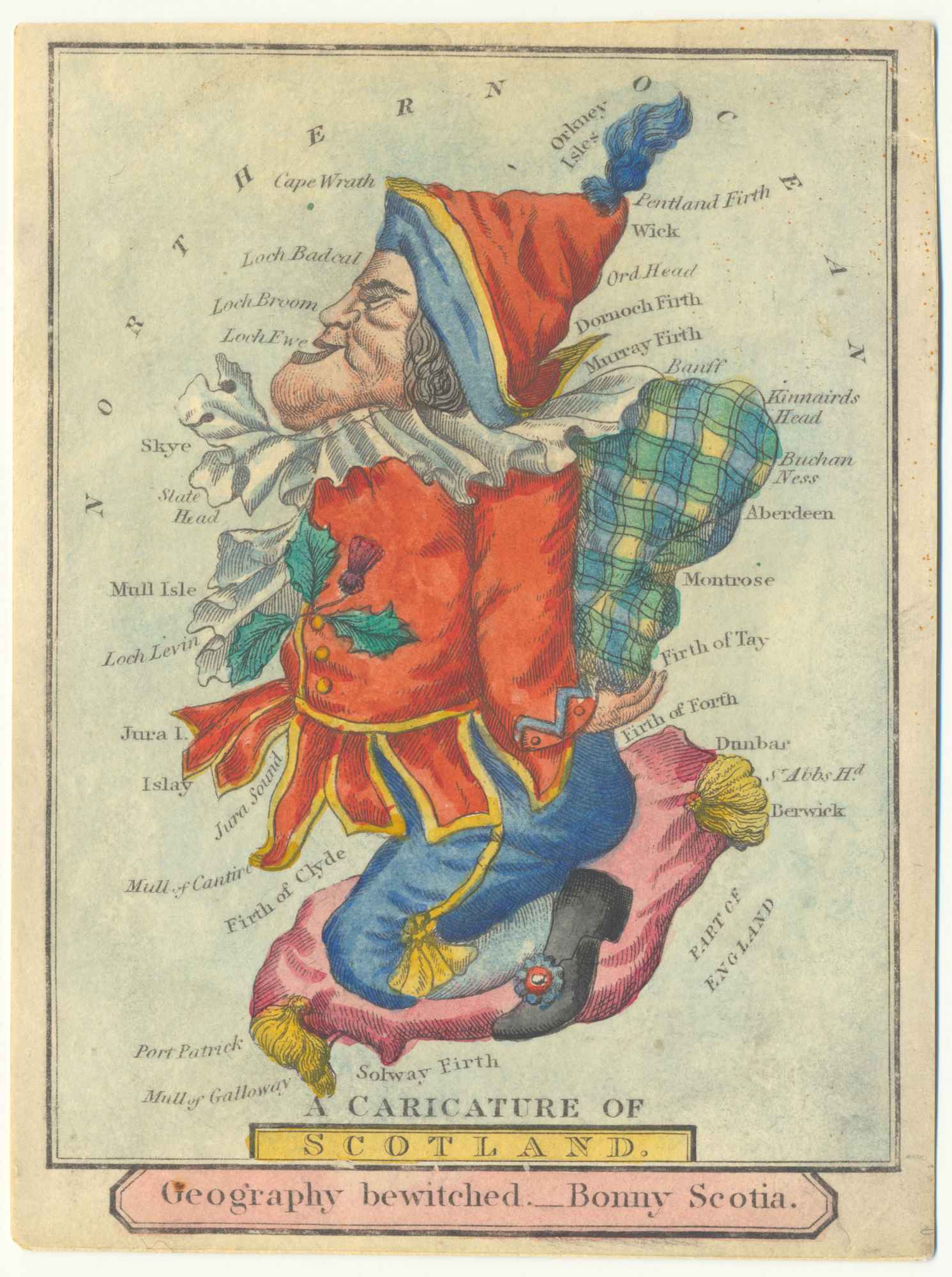 A Caricature of Scotland. Geography bewitched. _ Bonny Scotia. by DIGHTON, Robert., 1808.