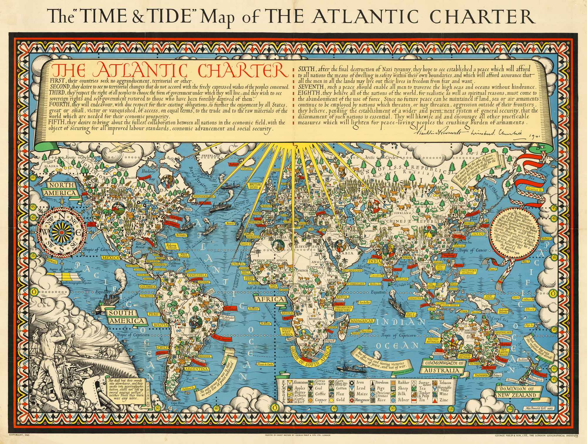 The ''Time and Tide'' Map of the Atlantic Charter. by GILL, Leslie MacDonald., 1943.
