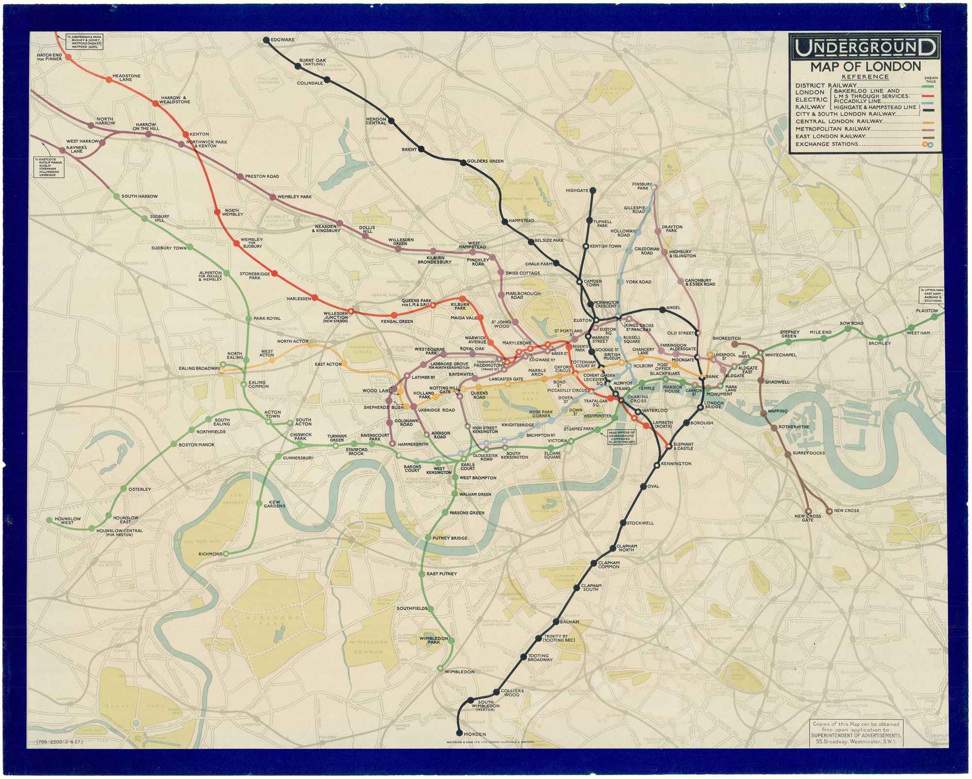 UndergrounD Map of London. by STINGEMORE, Frederick H., 1927.