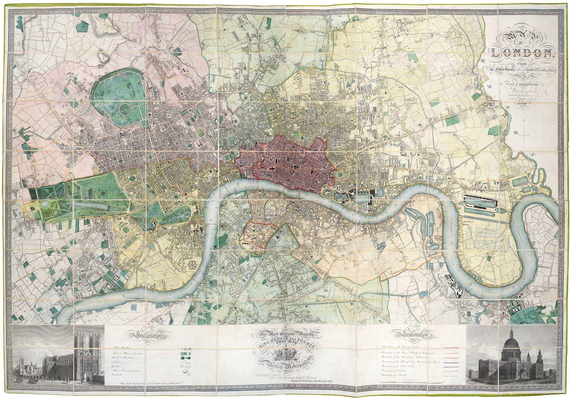 Map of London from Actual Survey Made in the Years by GREENWOOD, C. & J., 1827.