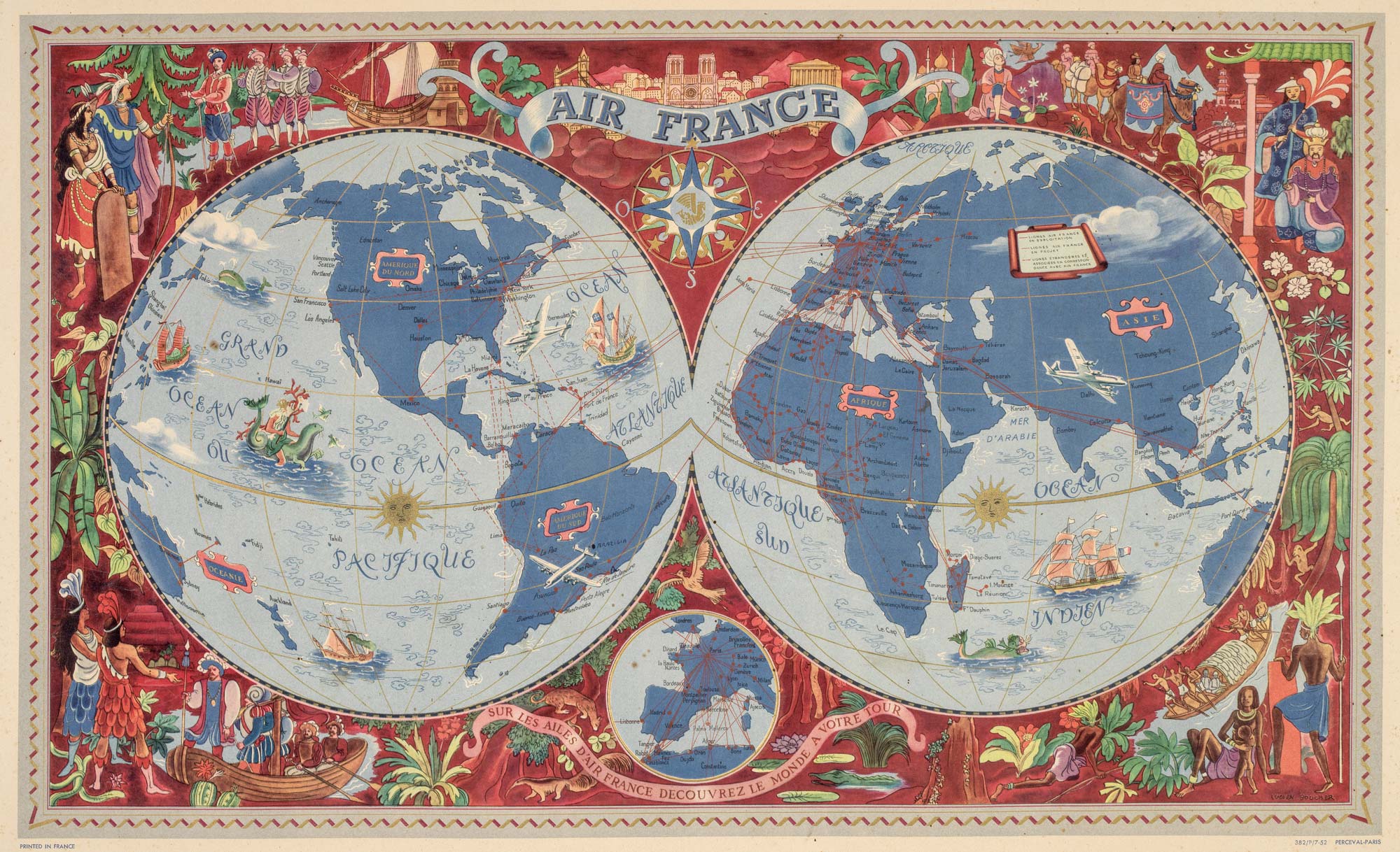 Air France. Sur les Ailes d'Air France Decouvrez Le Monde by BOUCHER, Lucien., 1952.