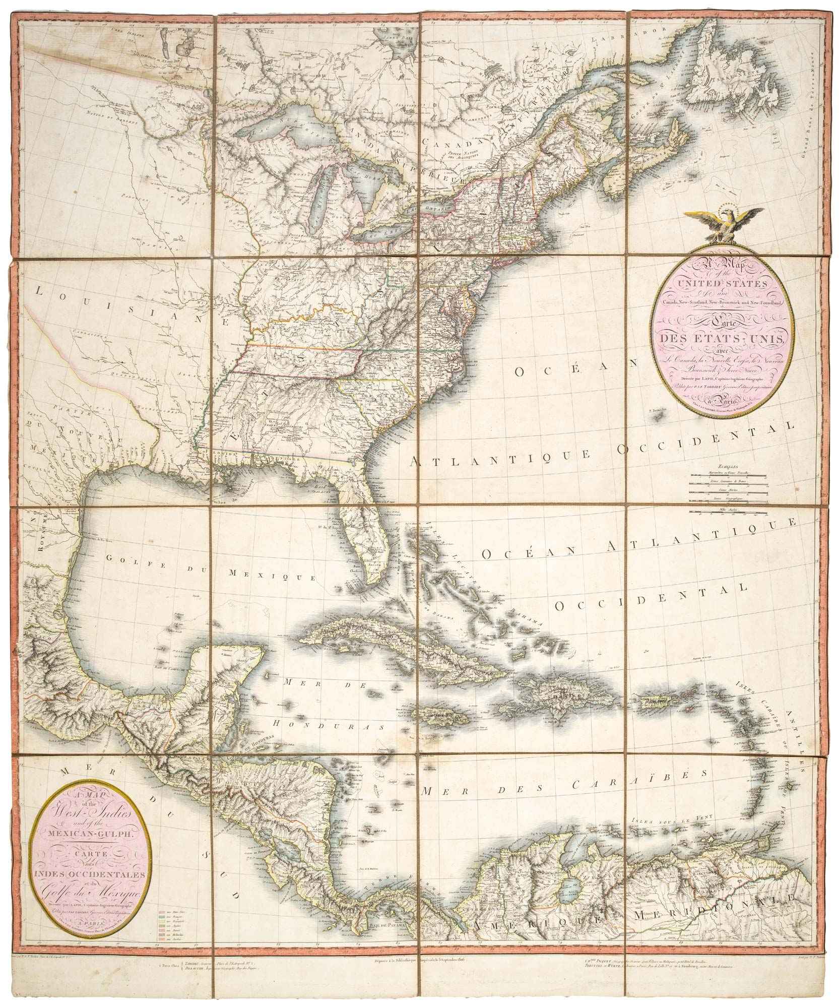 A Map of the United States and Canada, New-Scotland, New-Brunswick by LAPIE, Pierre., 1806.