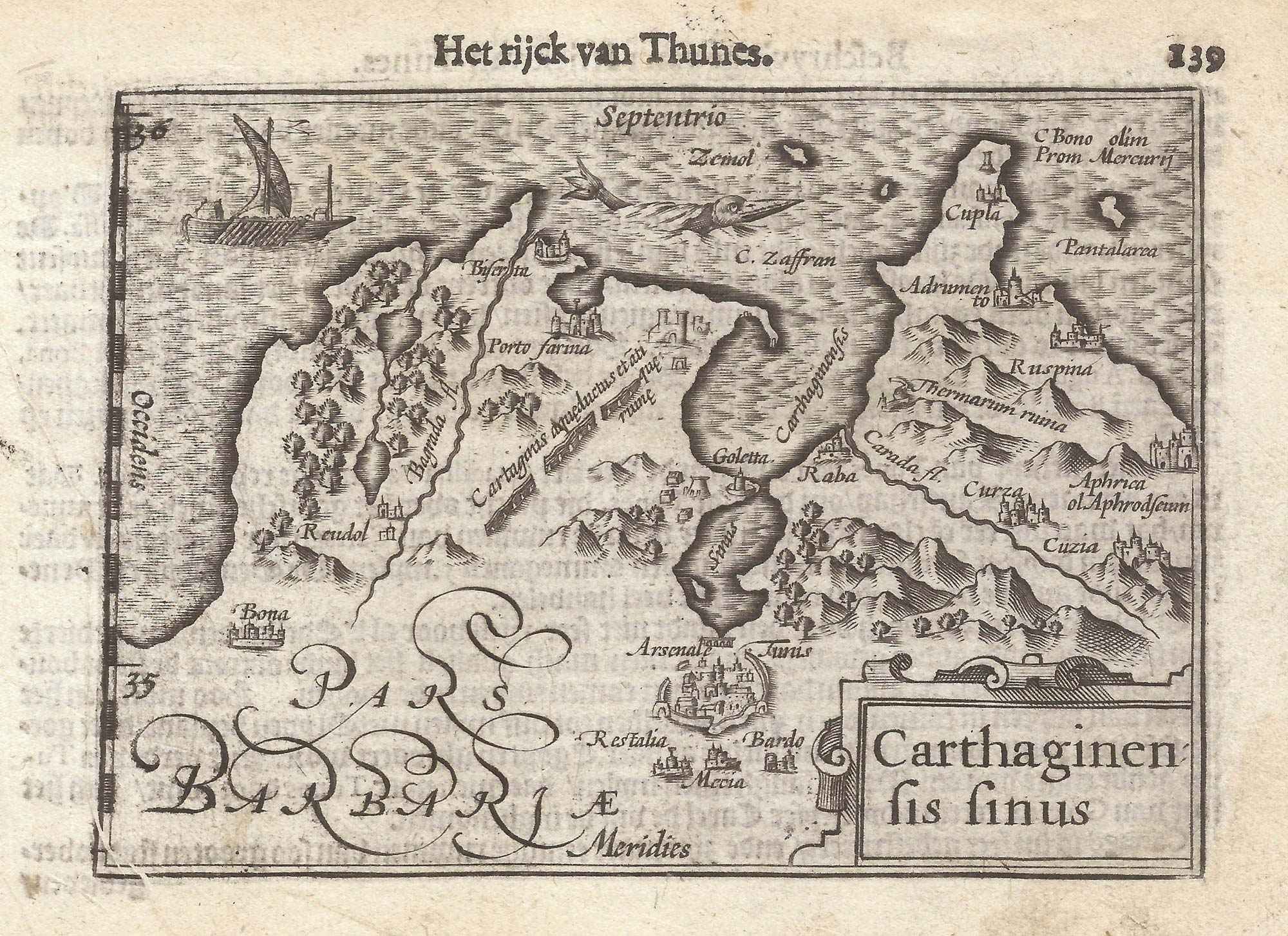 Carthaginensis sinus. by LANGENES, Barent., 1599.