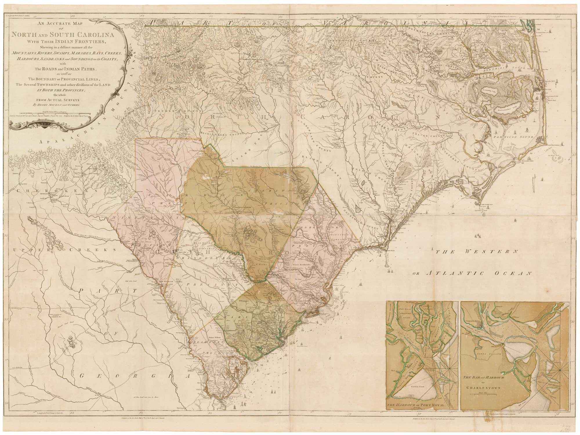 An Accurate Map of North and South Carolina with their by MOUZON, William Henry., 1775.