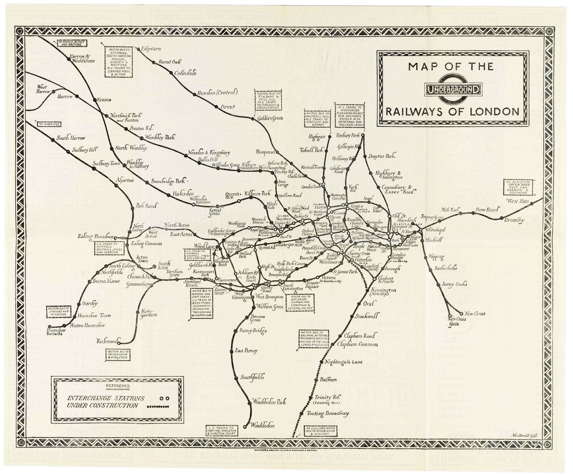 Map of the UndergrounD Railways of London. by GILL, Leslie MacDonald., 1925.