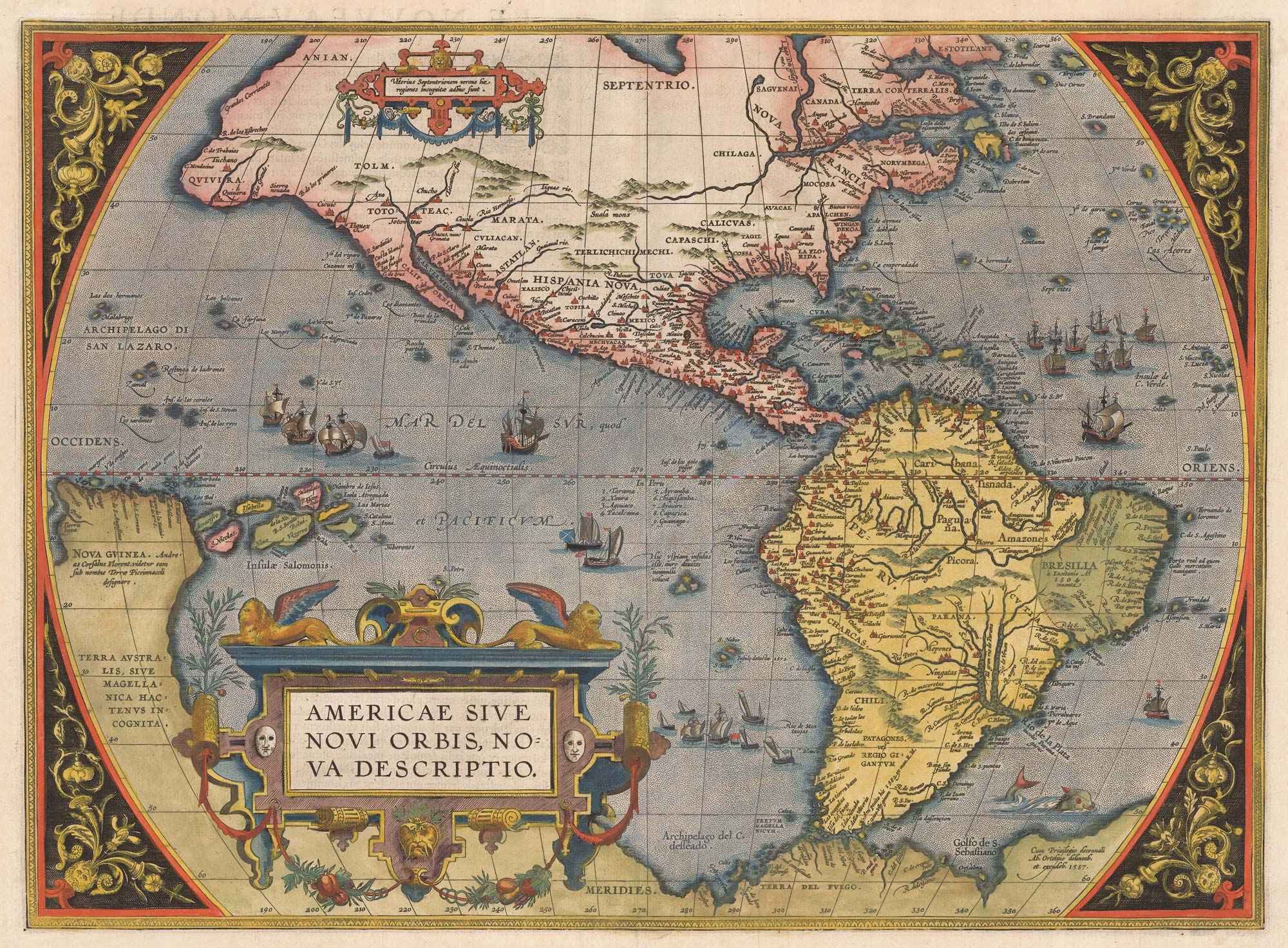 America Sive Novi Orbis Nova Descriptio. by ORTELIUS, Abraham., 1598.