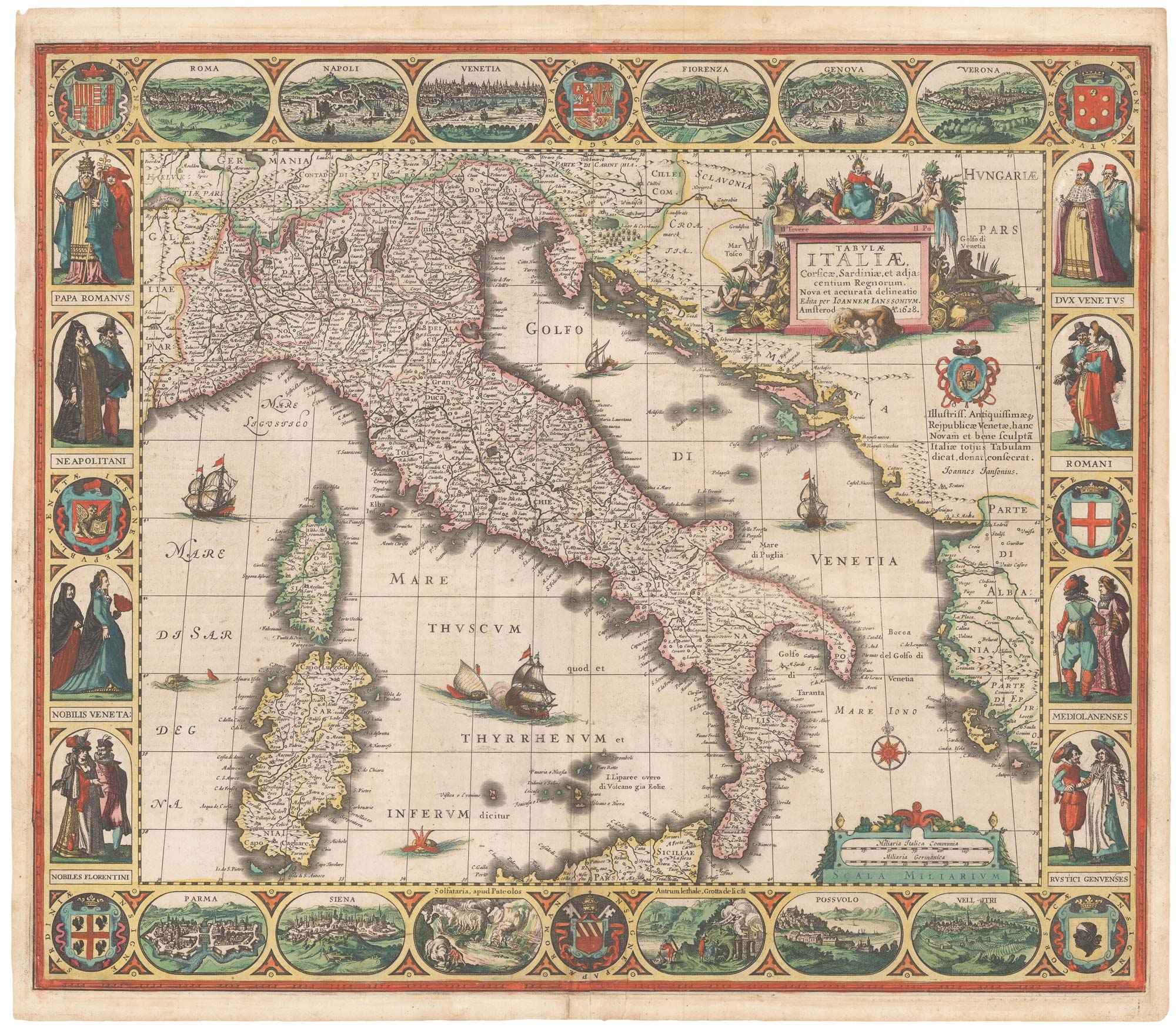 Tabulae Italiae, Corsicae, Sardiniae, et adjacentium Regnorum. Nova et accurata by HONDIUS, Jodocus II., 1628.
