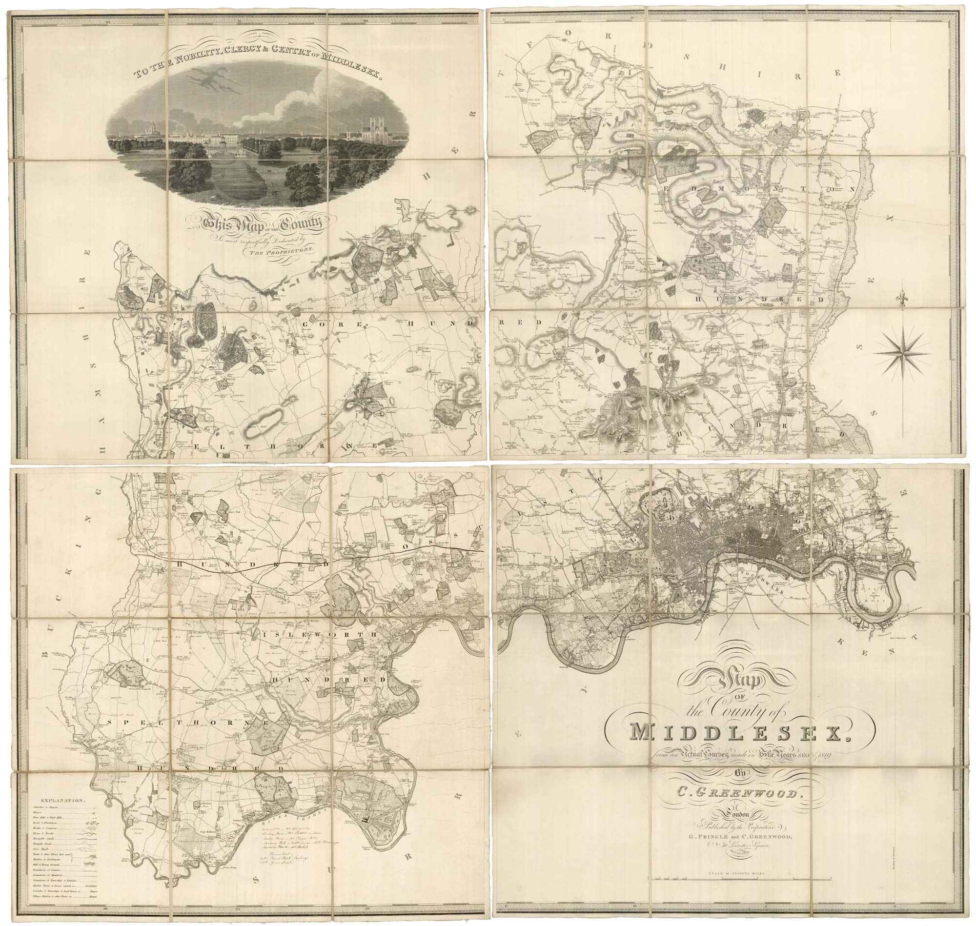 Map of the County of Middlesex, from an Actual Survey by GREENWOOD, Christopher., 1819.