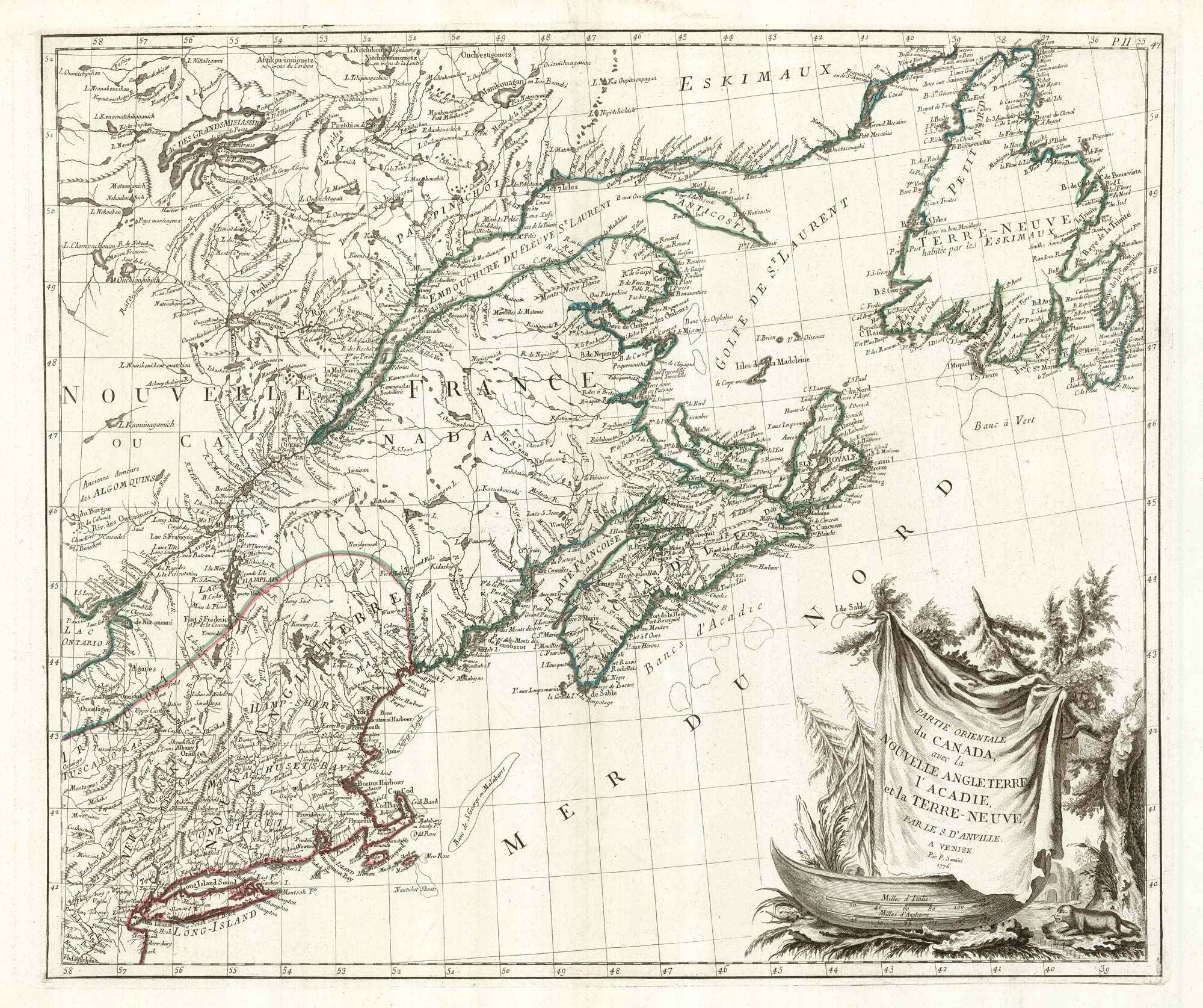 Partie Orientale du Canada avec la Nouvelle Angleterre, l'Acadie, et by SANTINI, Francesco & Paolo., 1776.