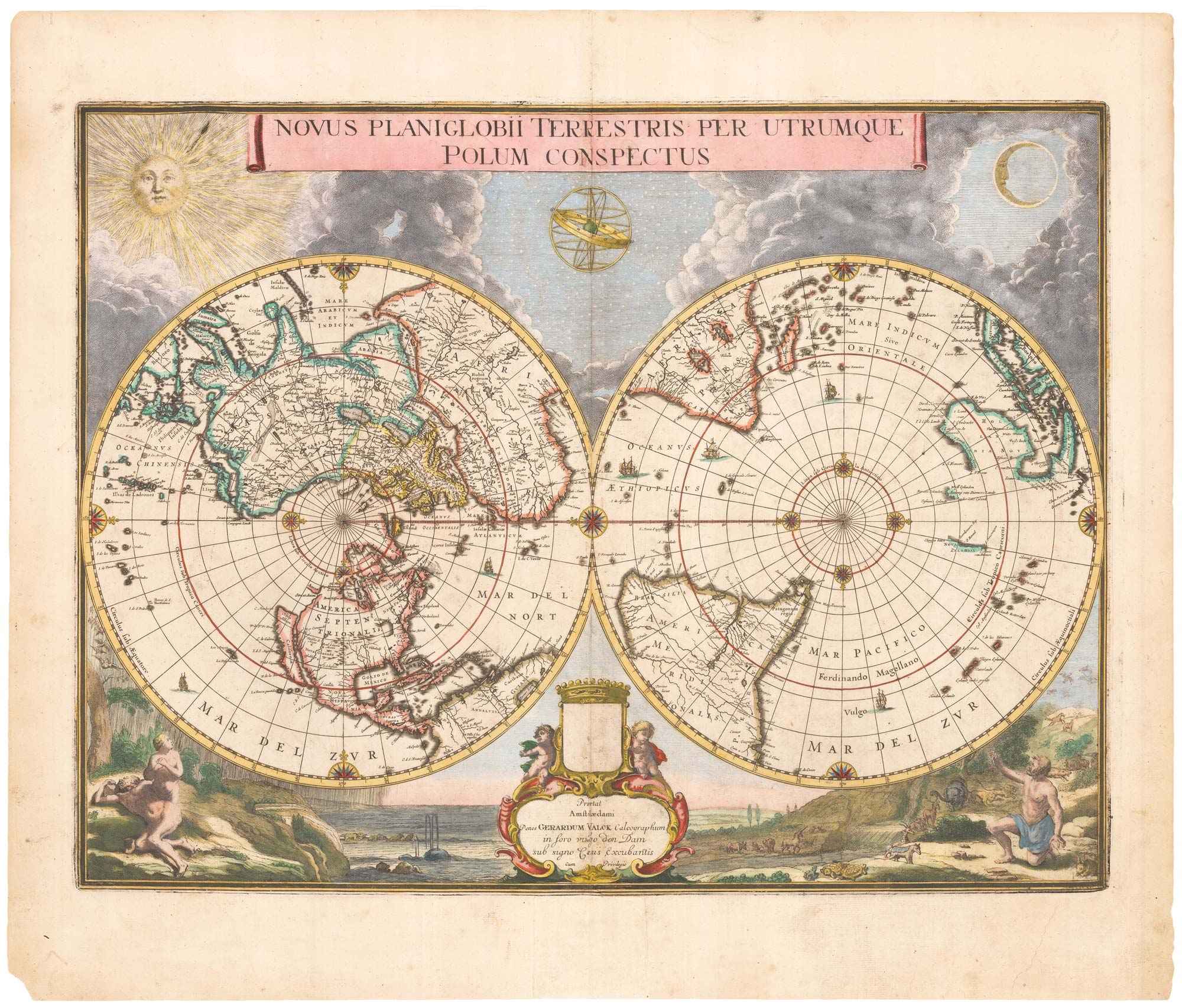 Novus Planiglobii Terrestris per Utrumque Polum Conspectus. by BLAEU, Johannes., 1695.