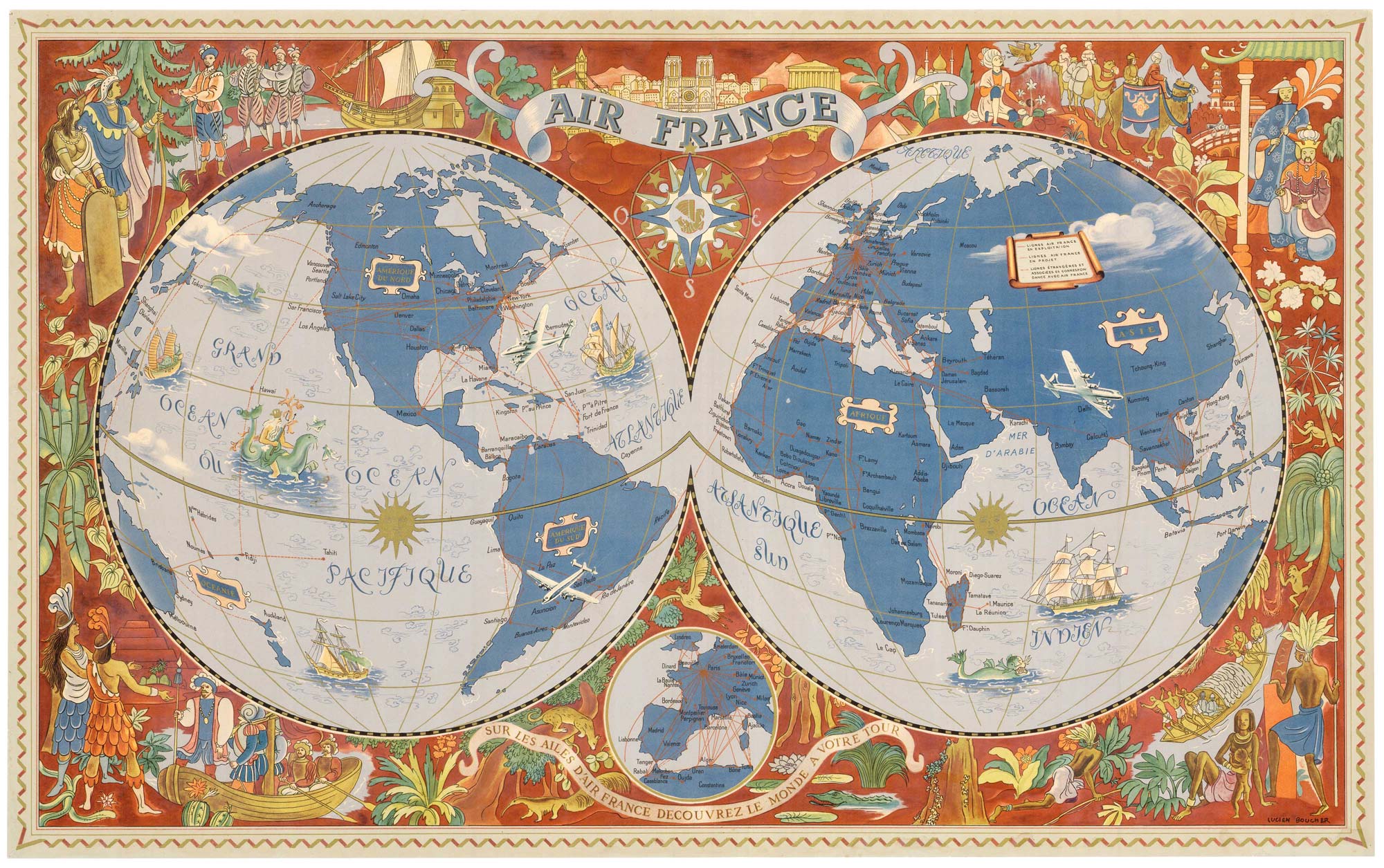 Air France. Sur les Ailes d'Air France Decouvrez Le Monde by BOUCHER, Lucien., 1950.