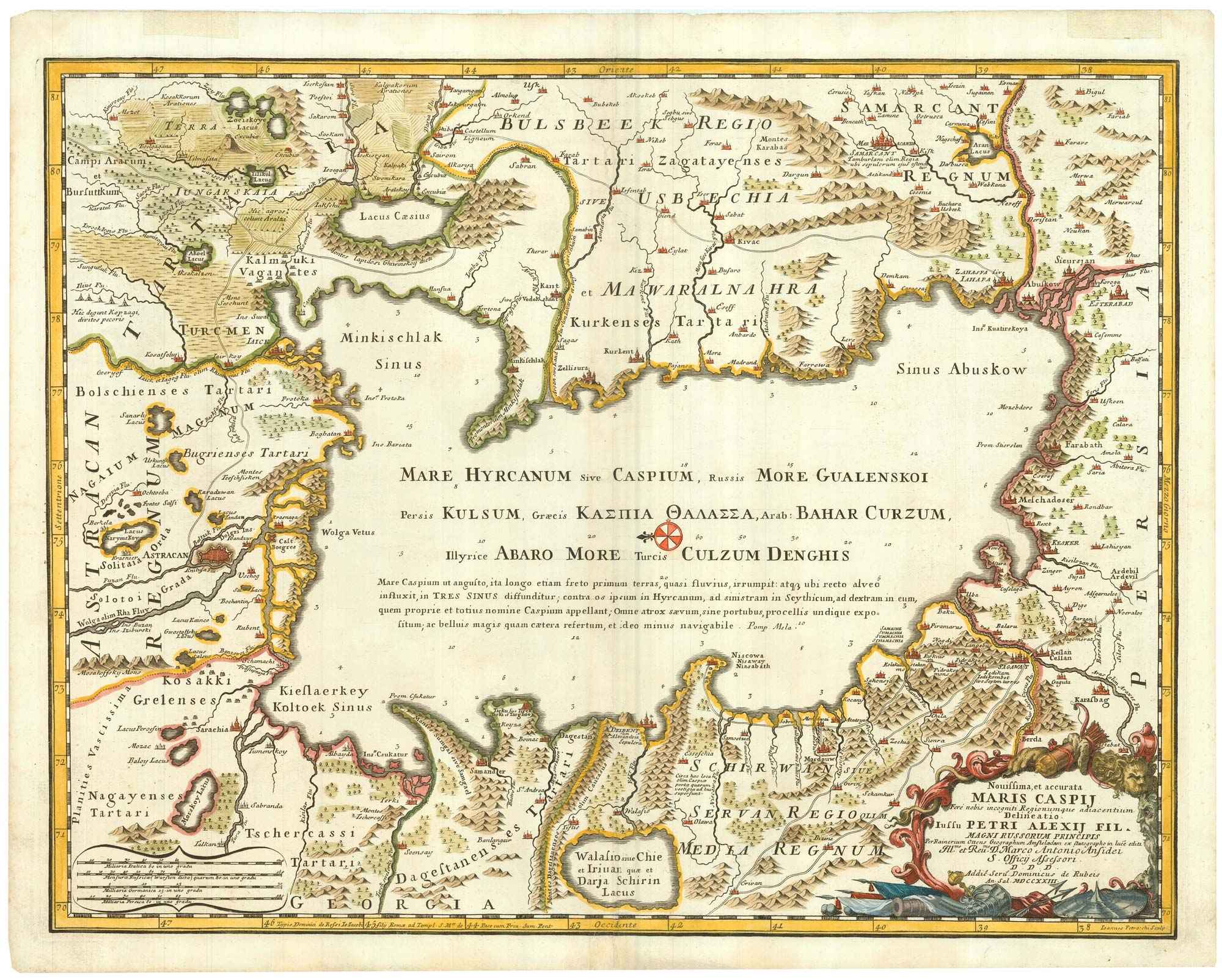 Novissima, et accurata Maris Caspij, Feré nobis ingogniti Regionumque adiacentium by DE ROSSI, Domenico., 1723.
