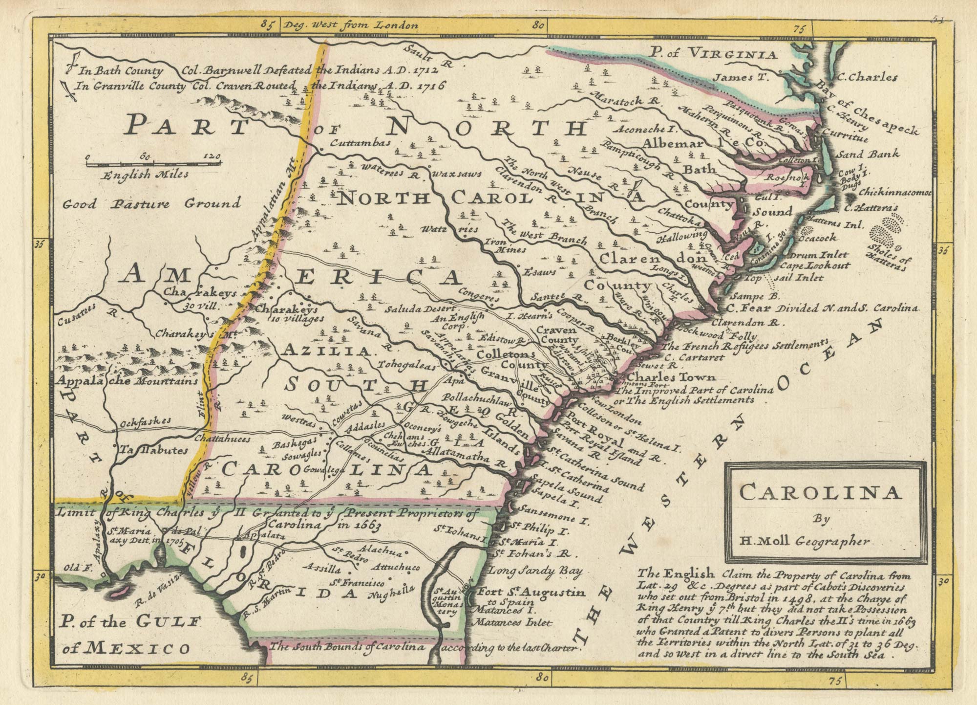 Carolina. by MOLL, Herman., 1732.