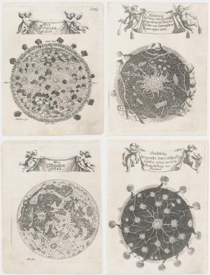 [The surfaces of the Sun and Moon, and the subterranean by HAPPEL, Eberhard Werner., 1683.