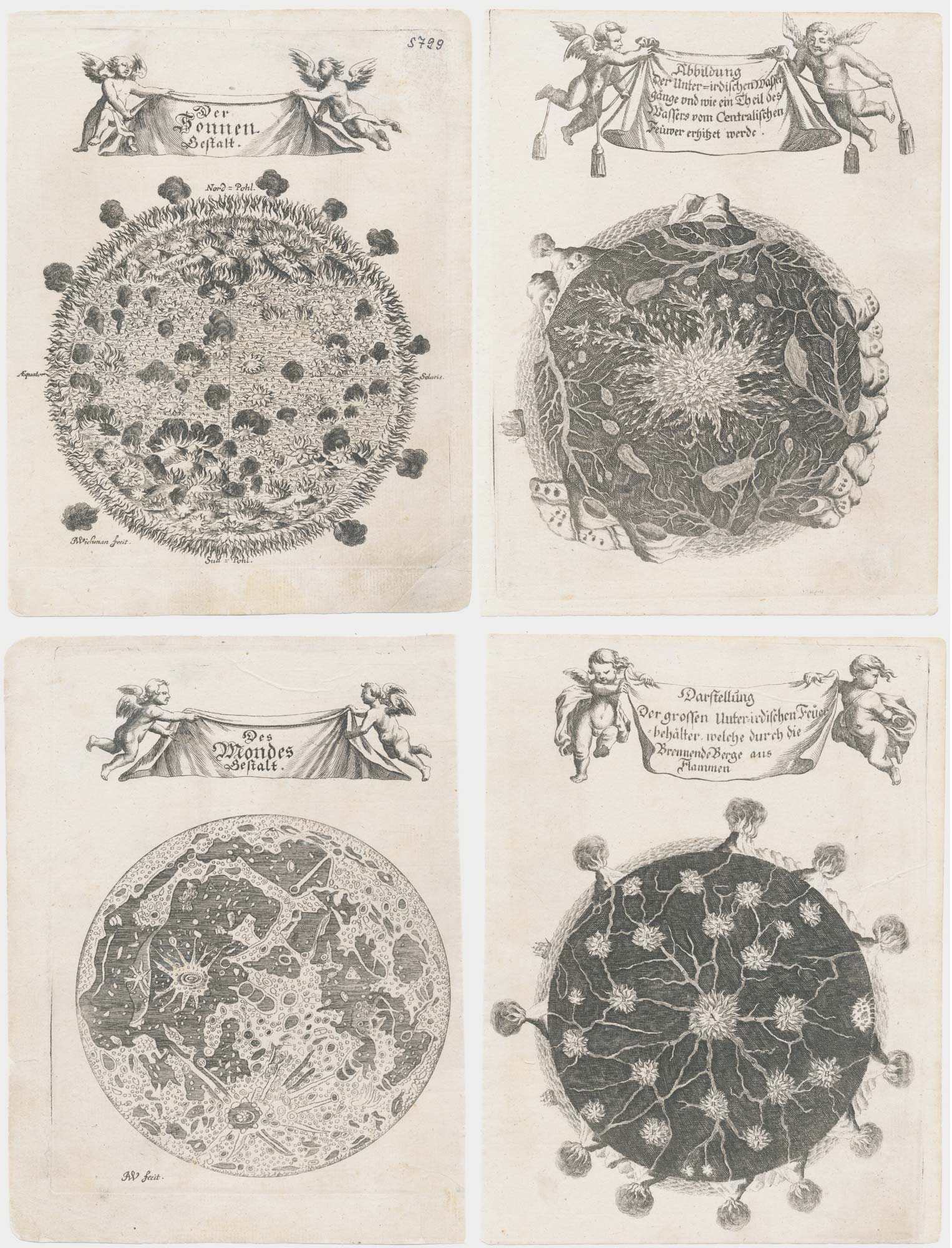 [The surfaces of the Sun and Moon, and the subterranean by HAPPEL, Eberhard Werner., 1683.