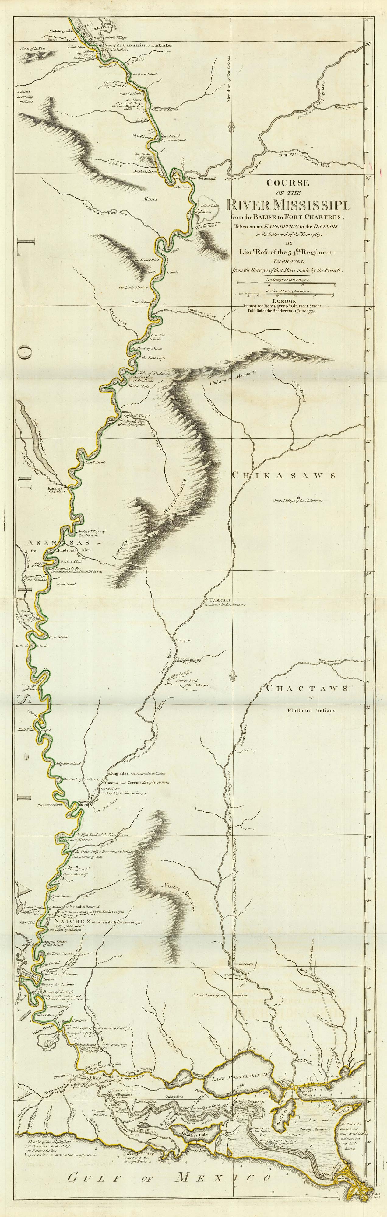 Course of the River Mississippi from the Balise to Fort by ROSS, John., 1773.