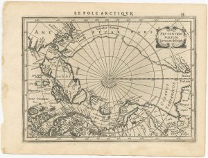North Pole and Arctic by Jansson. Title: Septentrionalium Terrarum descript.
