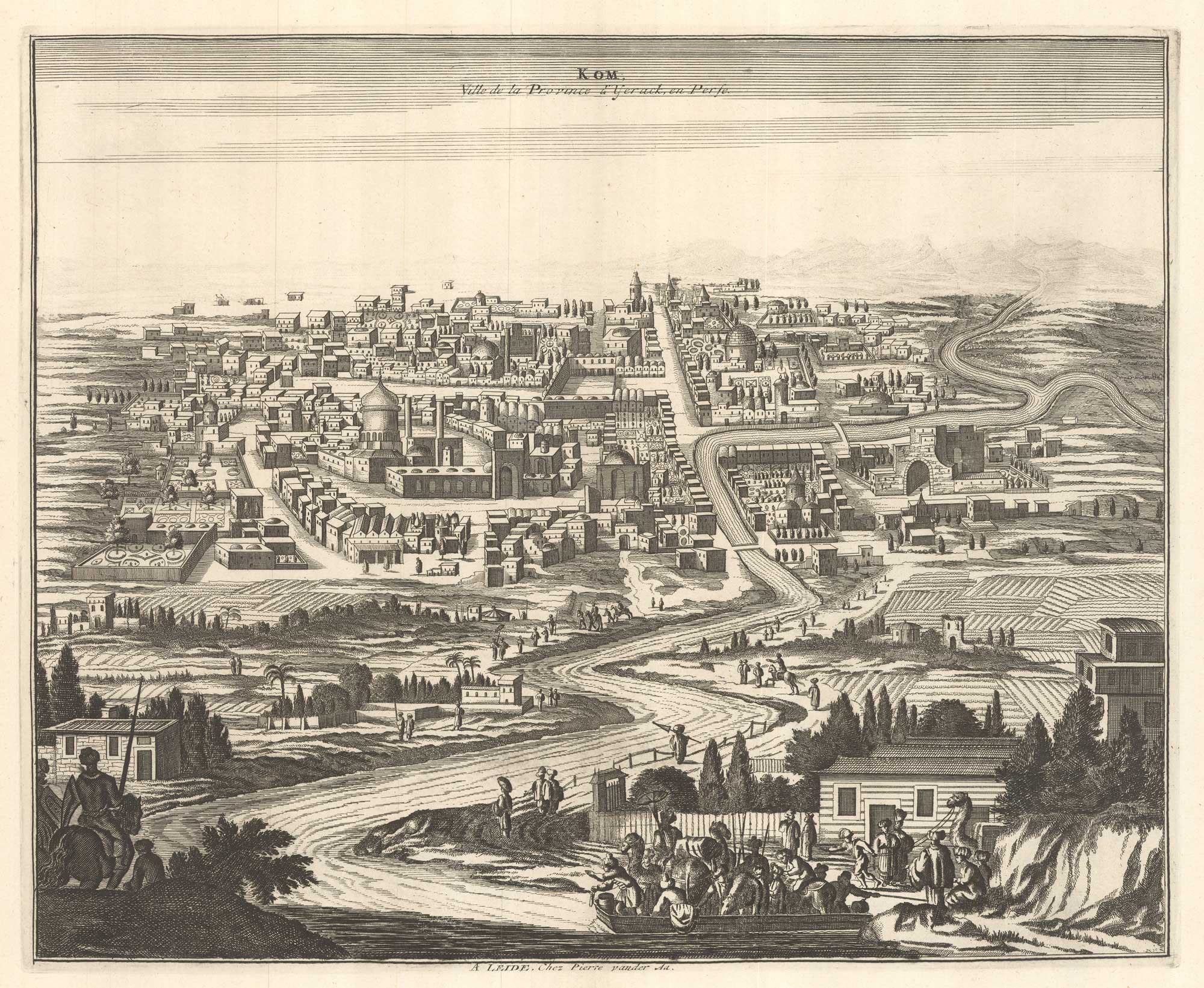 Kom, Ville de la Province d'Yerack, en Perse. by AA, Pieter van der., 1729.