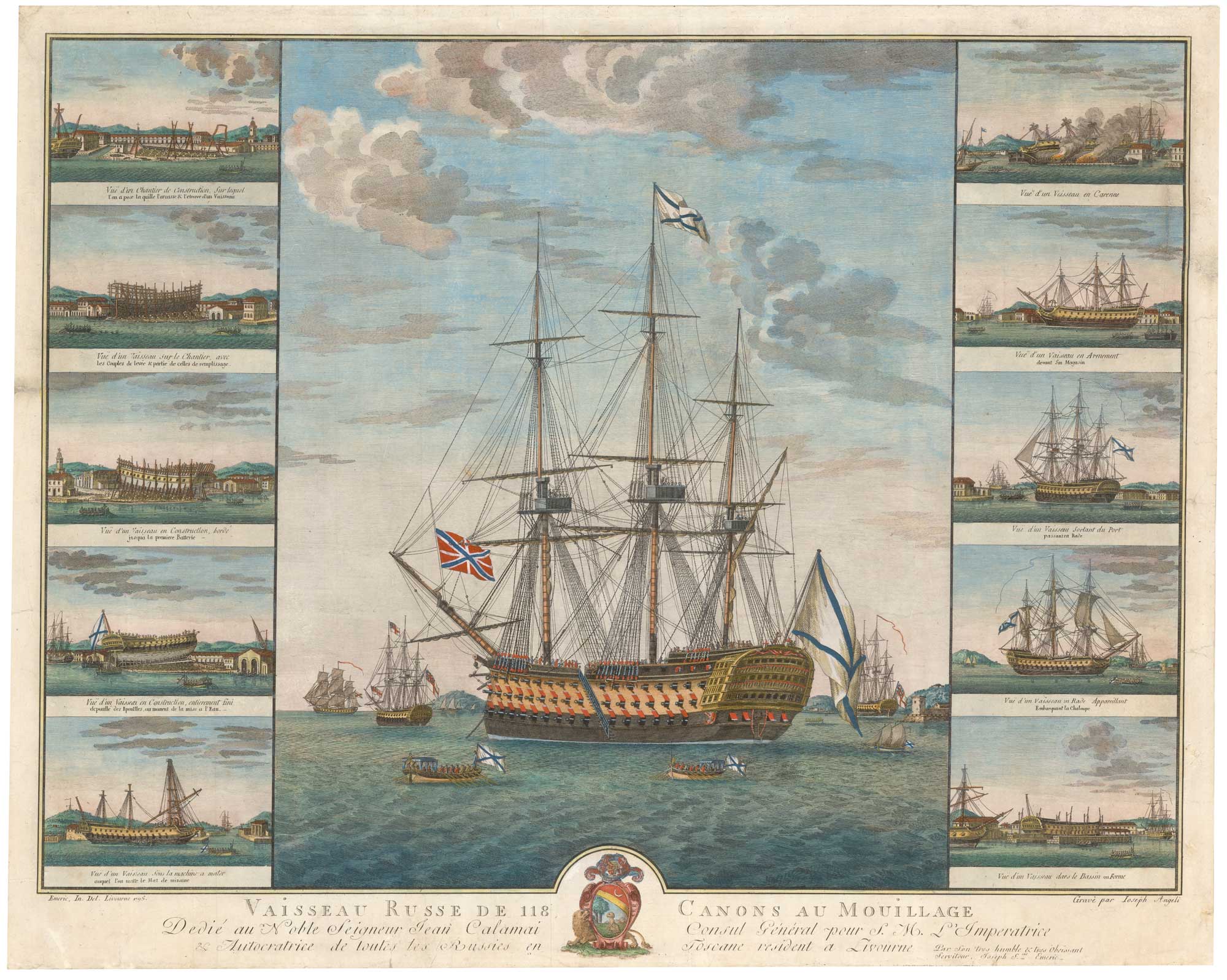 Vaisseau Russe de 118 Canons au Mouillage. by EMERIC, Joseph Francois., 1795.