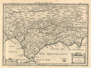 A 17th century map of Andalusia from a pocket atlas