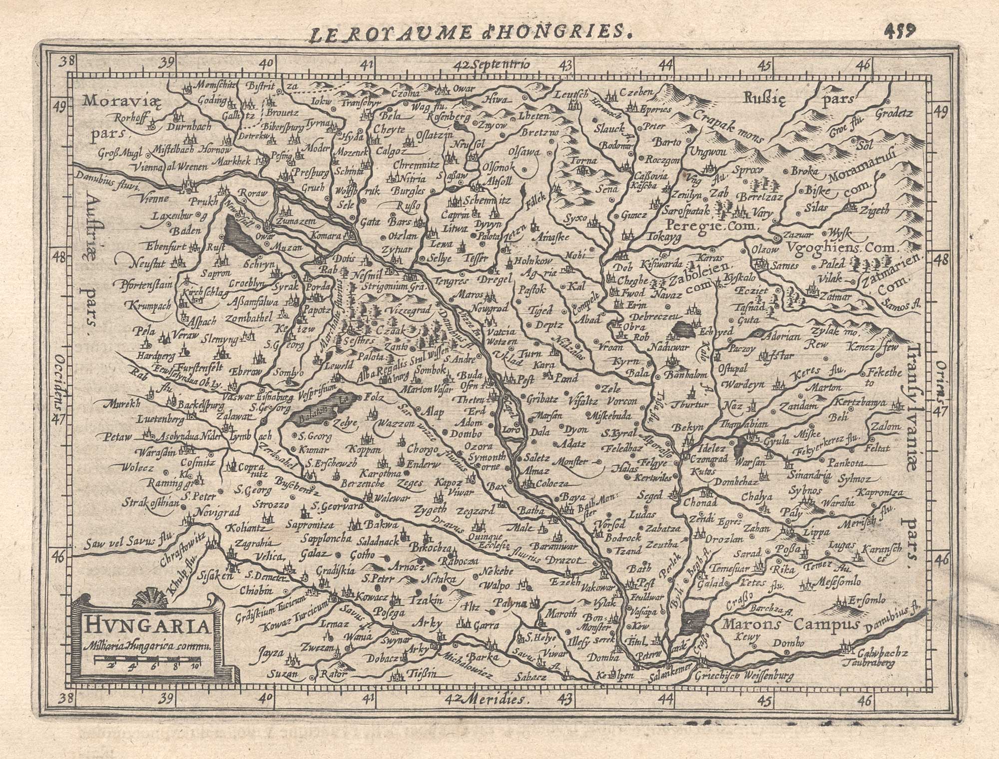 A 17th century map of Hungary from a pocket atlas