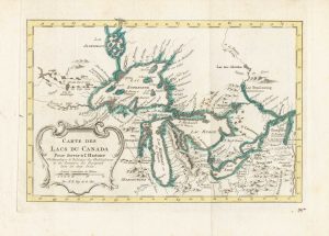 Bellin's map of the Great Lakes. Title: Carte des Lacs du Canada. Pour servir à l'Histoire Philosophique & Politique des Etablissemens
