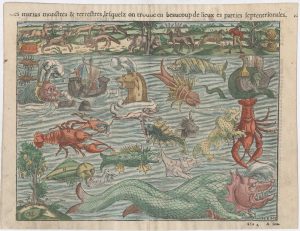 Les marins monstres & terrestres, lesquelz on trouve en beaucoup de lieux es partes septentrionales. By Sebastian Munster 1550