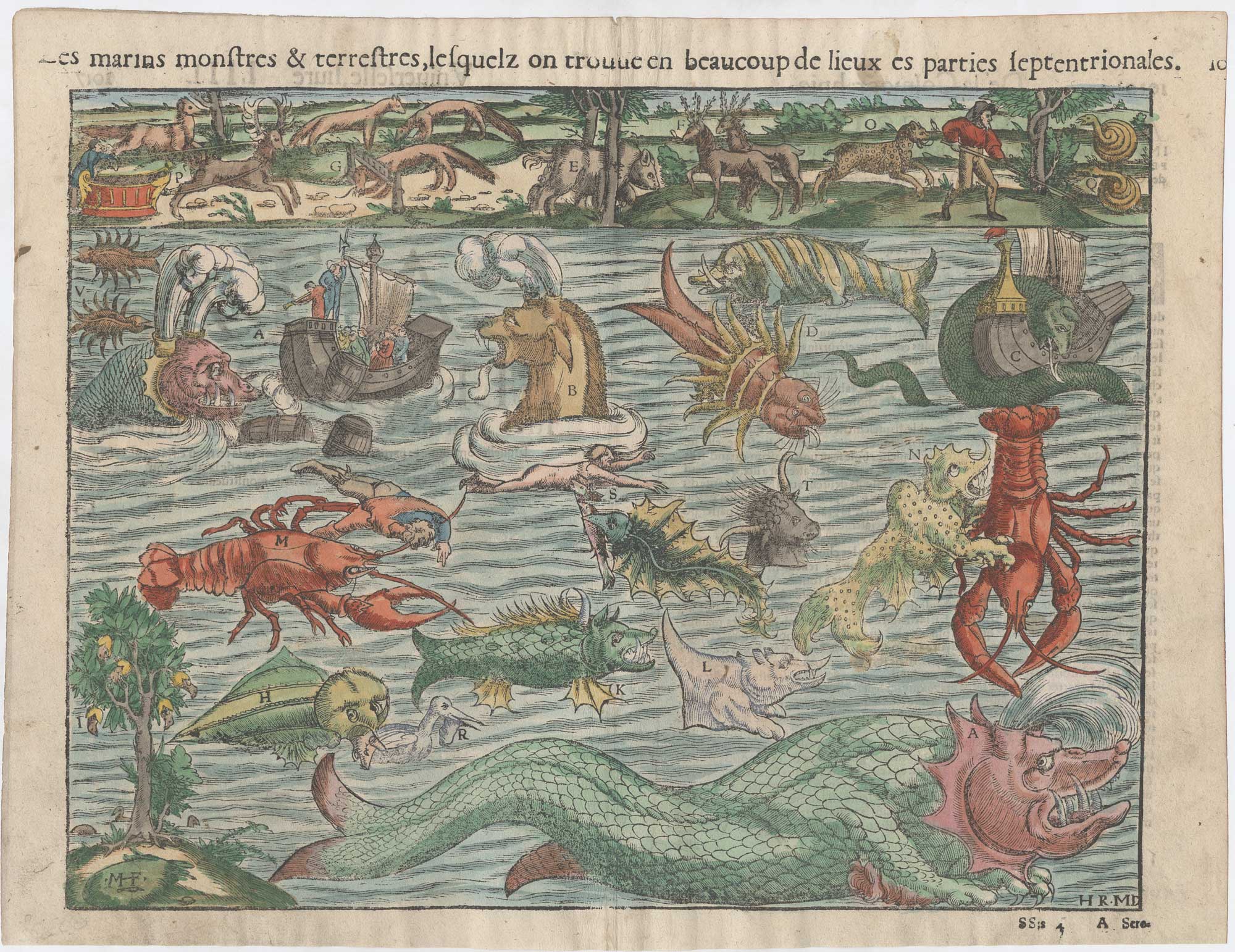 Les marins monstres & terrestres, lesquelz on trouve en beaucoup de lieux es partes septentrionales. By Sebastian Munster 1550