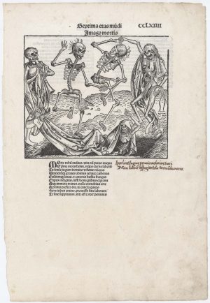 Dance of Death by Schedel. title: Septima etas mudi. Imago mortis. 1493.