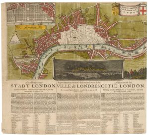 Doornick map of the great fire of London Platte Grondt der Verbrande Stadt London.
