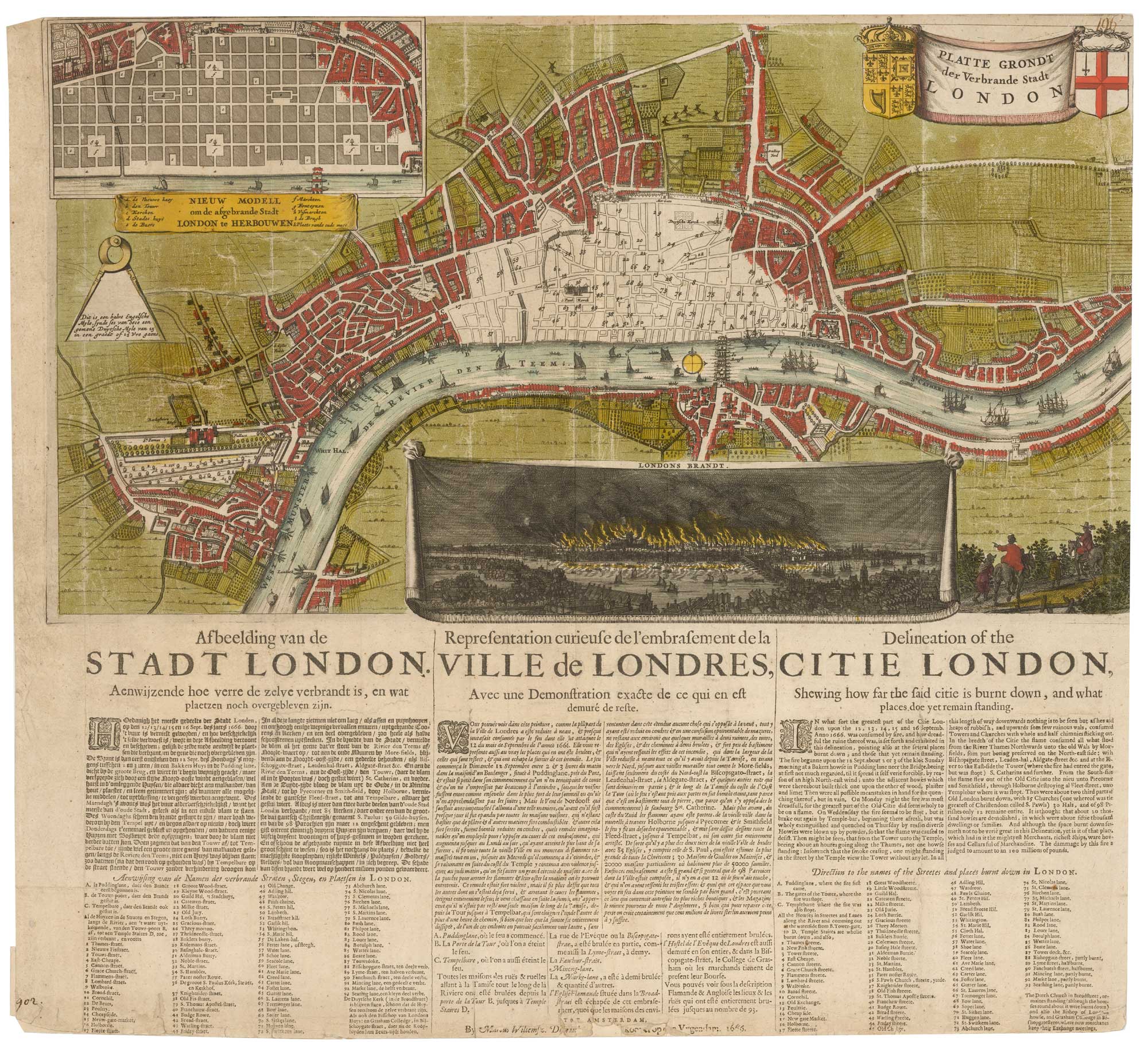 Platte Grondt der Verbrande Stadt London. Doornick Great Fire of London 1666
