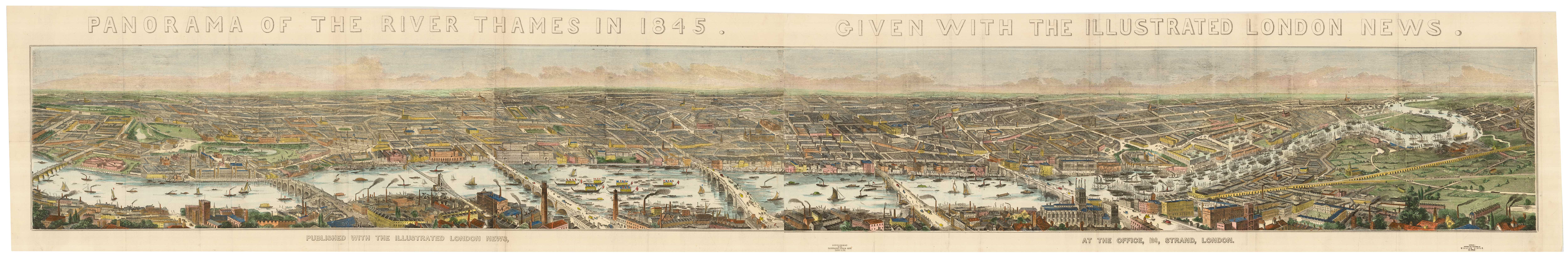 Panorama of the River Thames in 1845. Given with The by ILLUSTRATED LONDON NEWS., 1845.