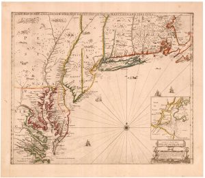 A New Map of New England, New York, New Iarsey, Pensilvania, Maryland and Virginia. Thornton New England 1715