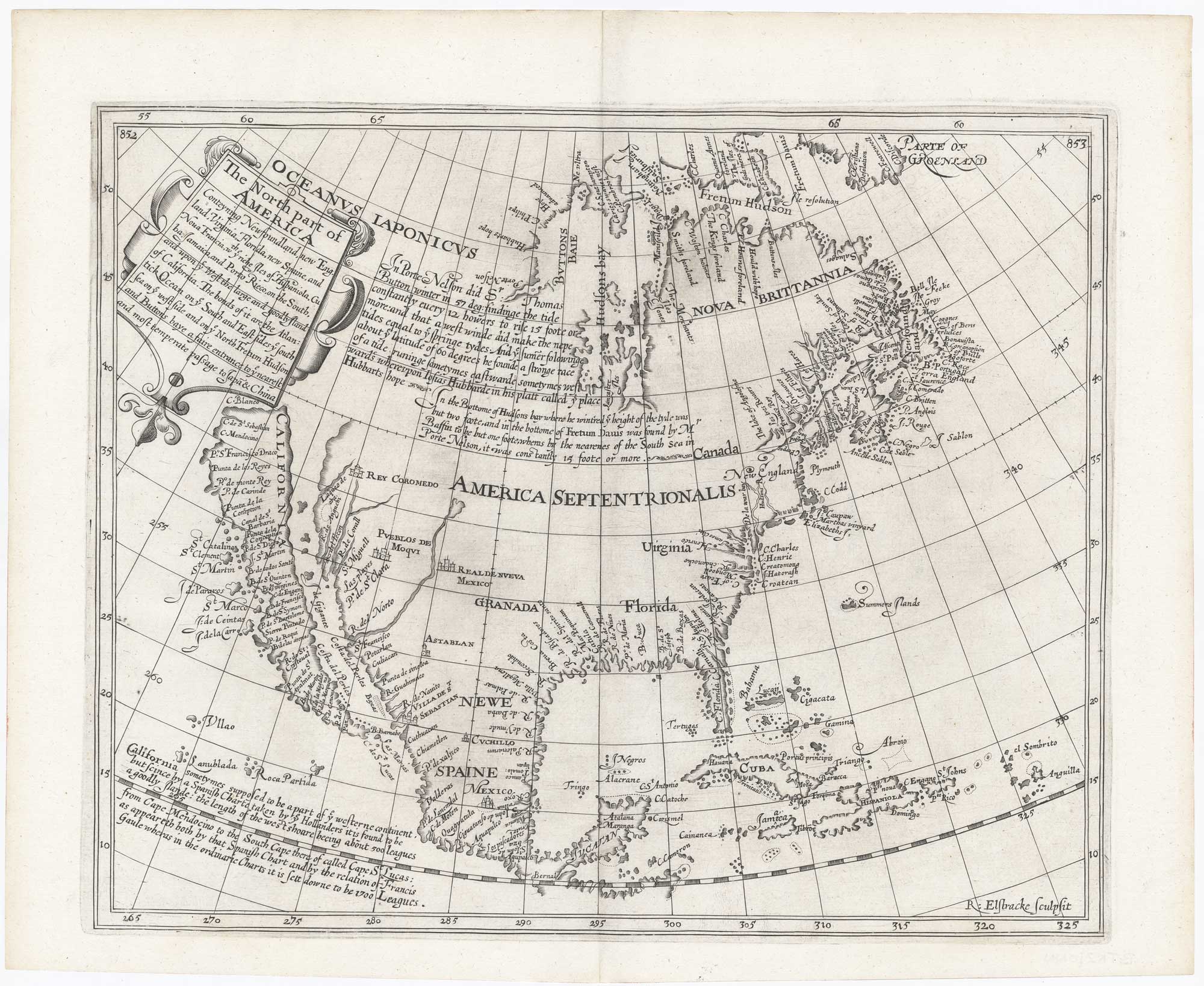The North Part of America Conteyning Newfoundland, new England, Virginia, Florida, new Spaine, and Nova Francia, wth ye riche Iles of Hispaniola, Cuba, Jamaica, Briggs North America