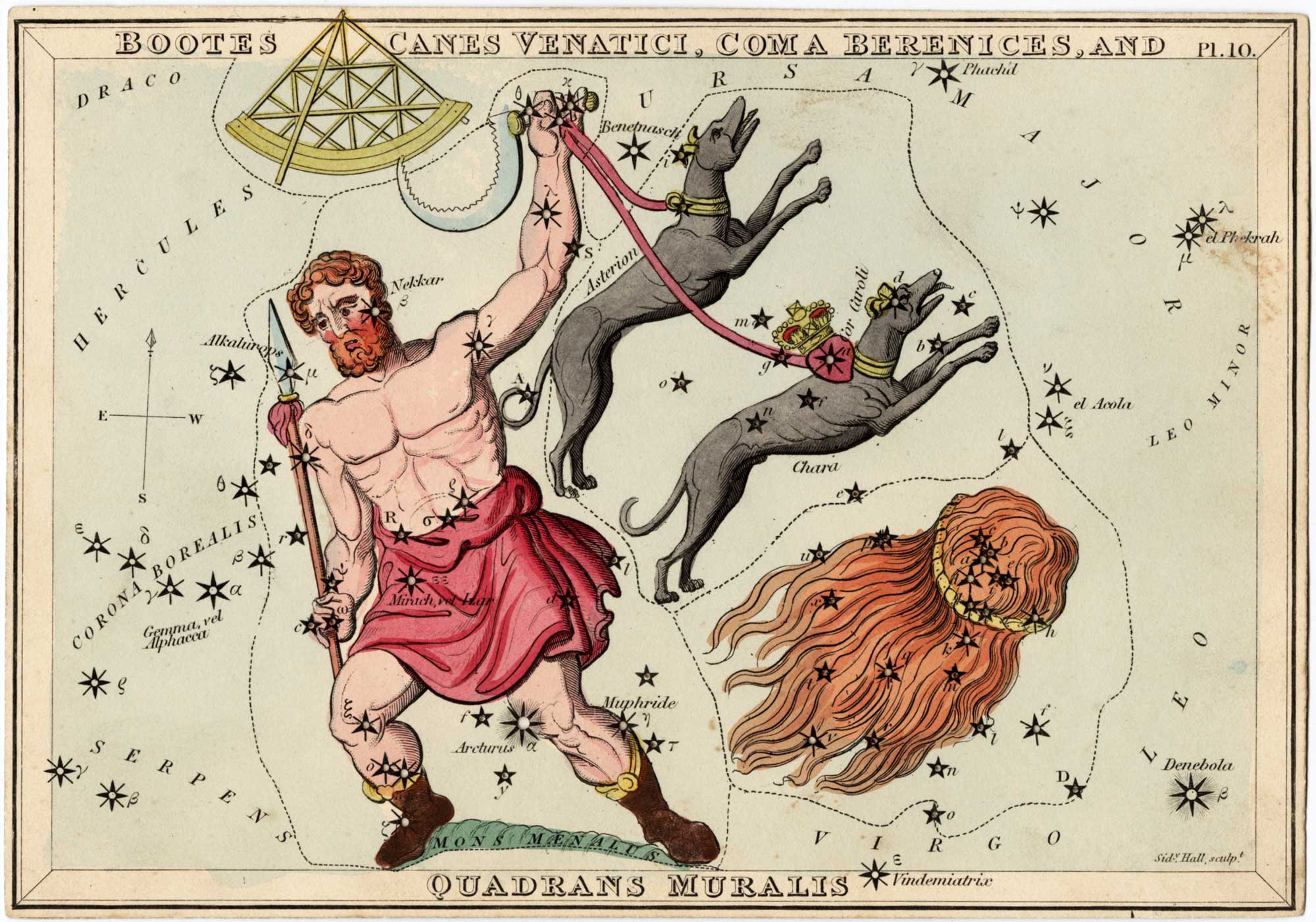 Bootes Canes Venatici, Coma Berenices, and Quadrans Muralis. by LEIGH, Samuel., 1830.