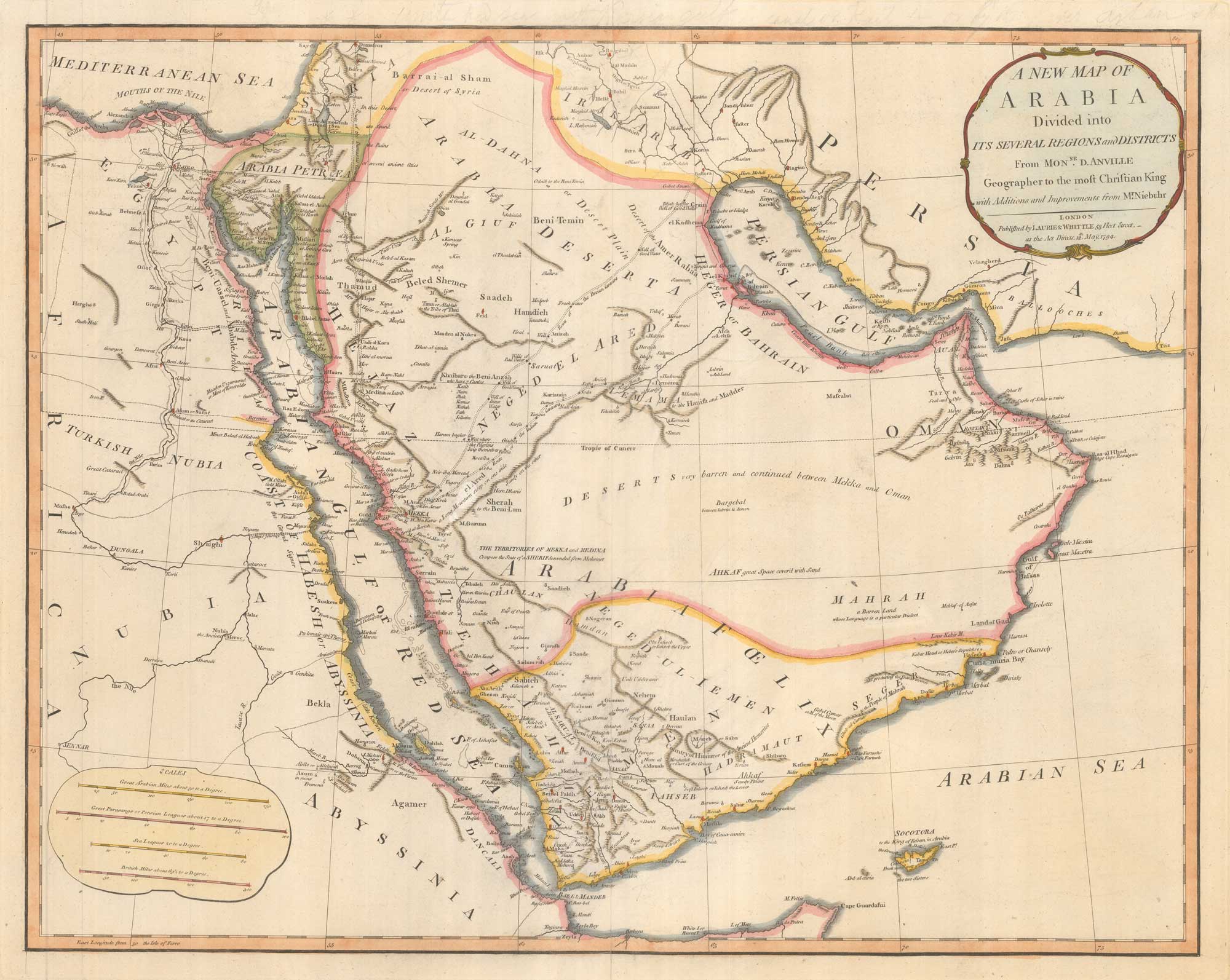 A New Map of Arabia Divided into its Several Regions by LAURIE & WHITTLE., 1794.