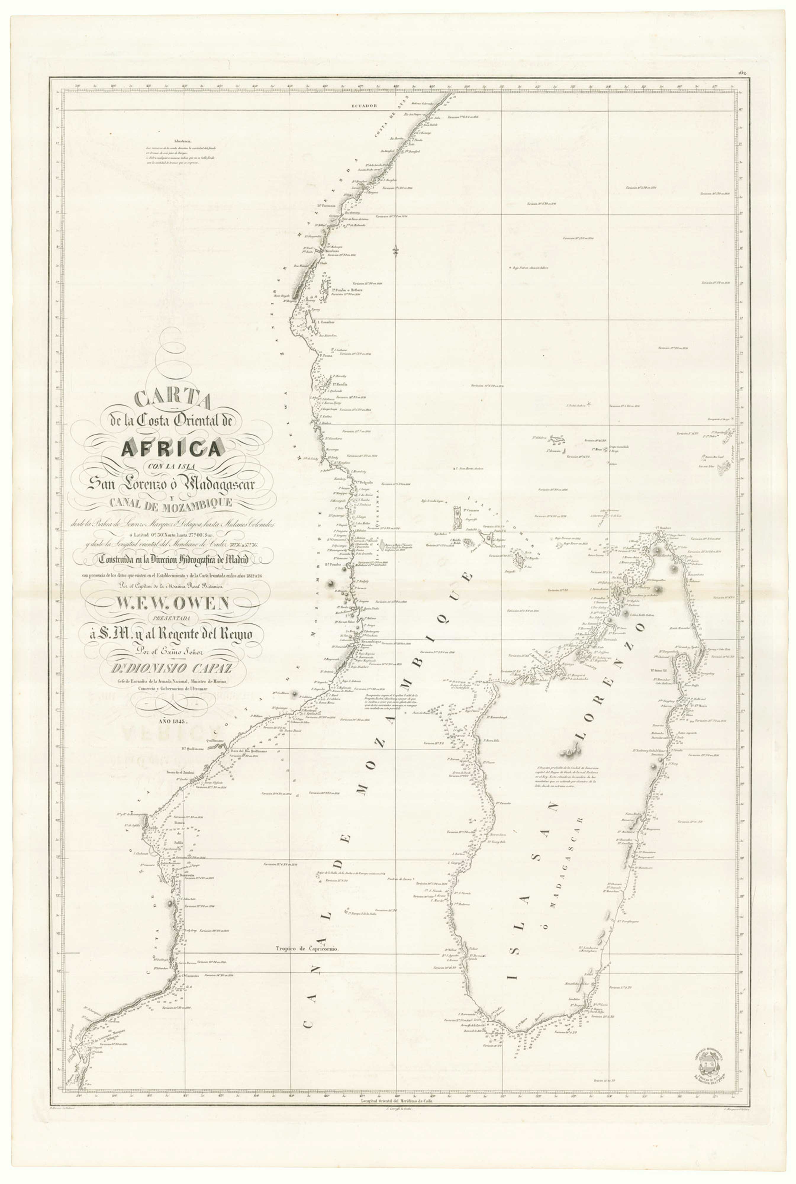 Carta de la Costa Oriental de Africa con la Isla by OWEN, William Fitzwilliam., 1845.