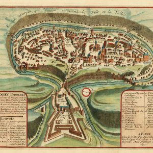 Bird’s-eye view of Kamianets-Podilskyi by Nicolas de Fer 1693