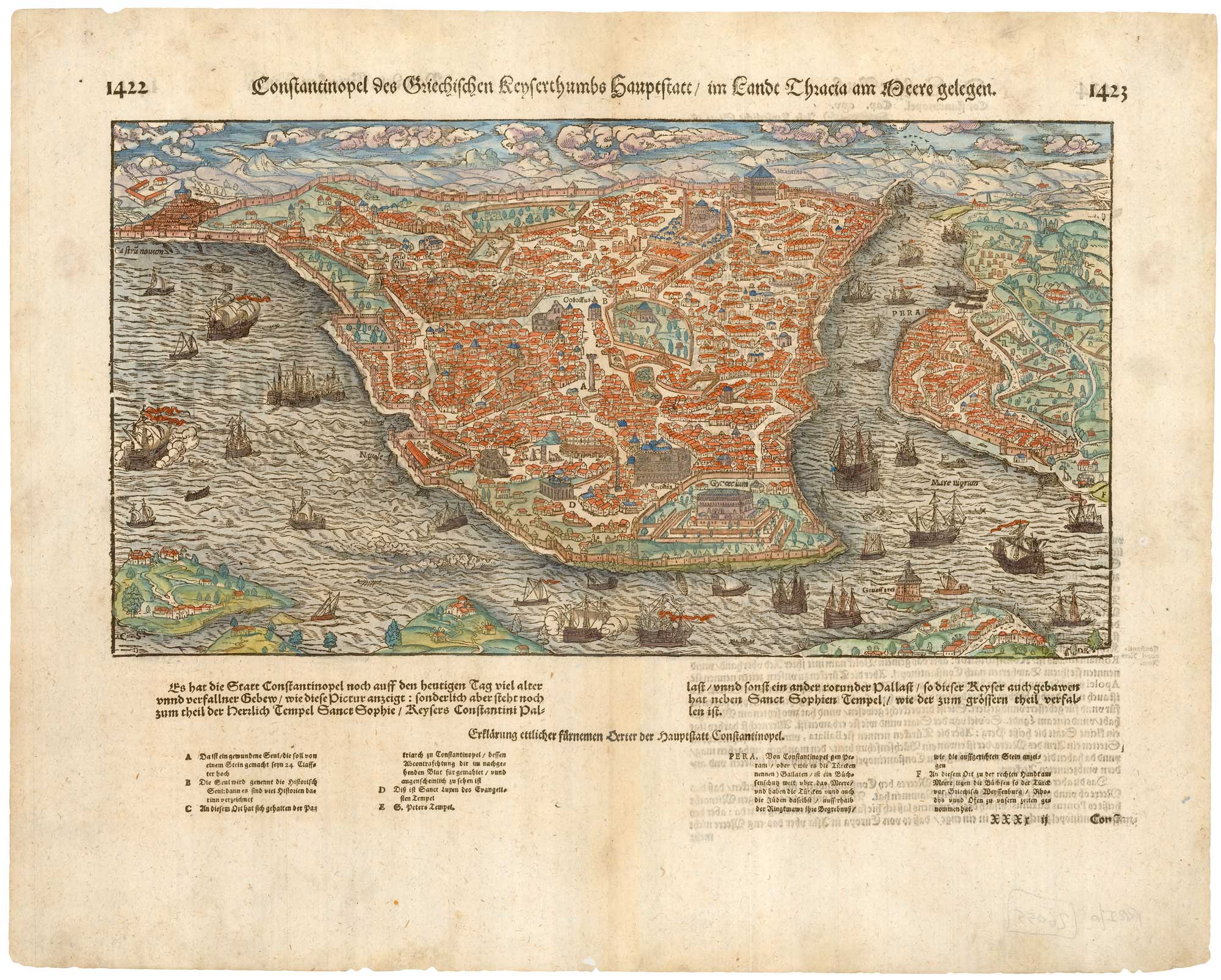 Munster's map of Constantinople, Constantinopel des Griechischen Keyserthumbs Hauptstatt, im Lande Thracia am Meere gelegen.