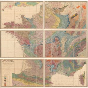 Dufrenoy's geological map of France, Carte Géologique de la France exécutee sous la direction de M.r Brouchant de Villiers